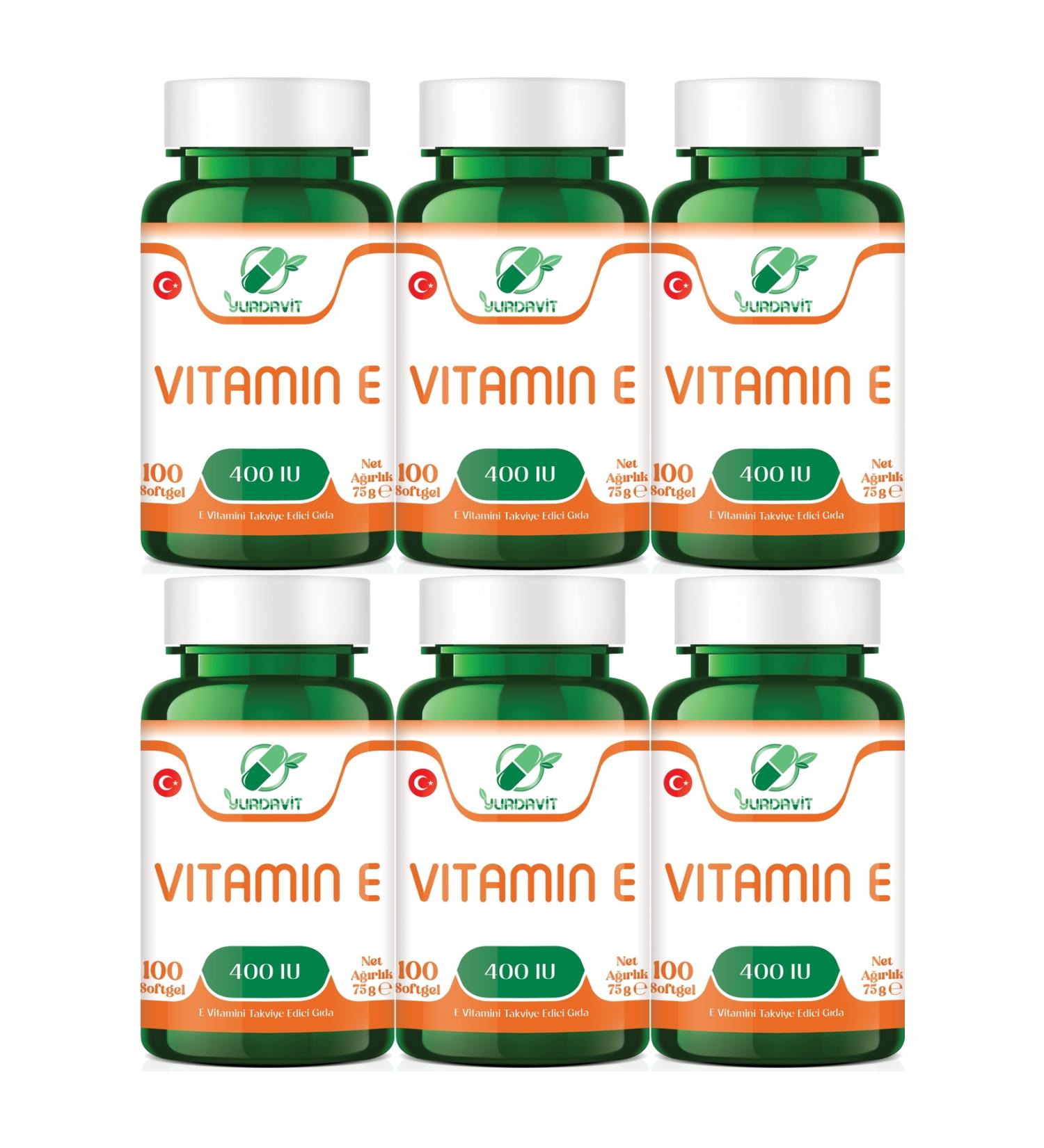 Yurdavit Vitamin E 400 Iu 100 Capsules Softgel 6X100 Capsules Softgel