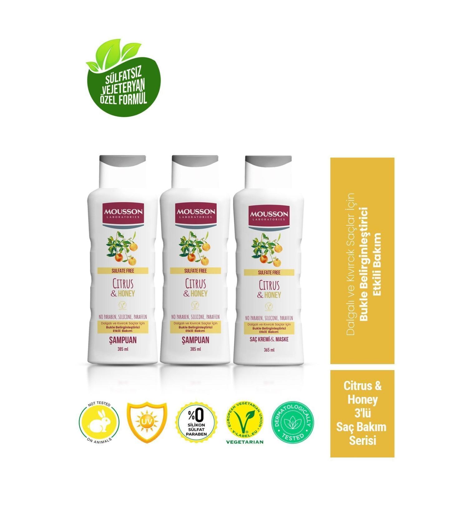 Mousson Citrus and Honey Extract Curl-Clarifying Effect Sulfate-Free 3-Pack Hair Care Series