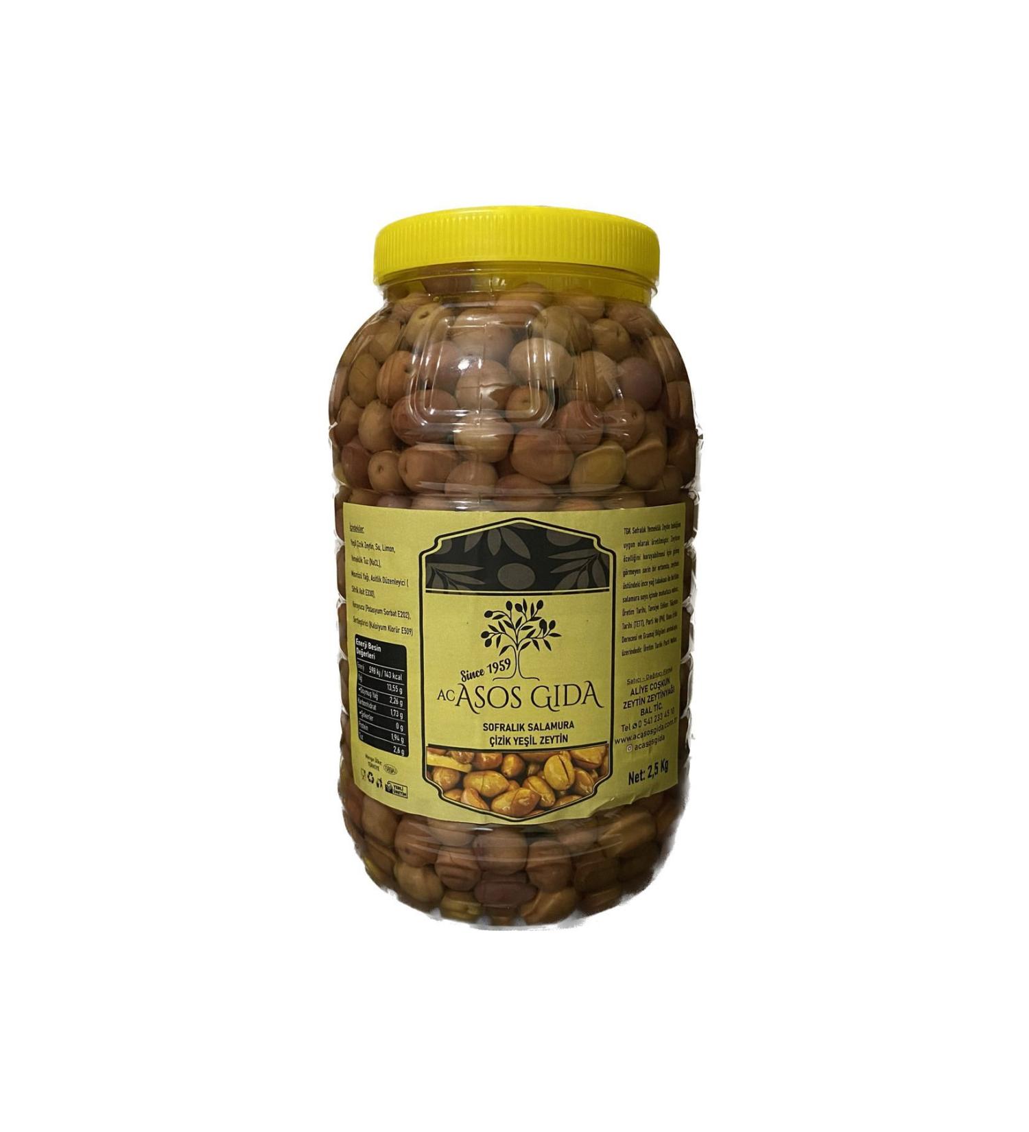ASOS Green Scratched Olives / Edremit Type Table Olives 2.5 Kg