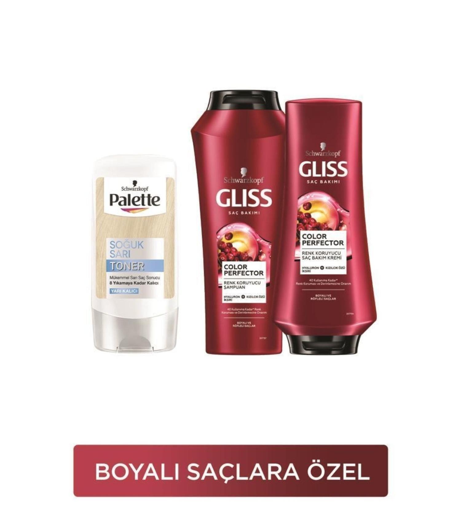 Gliss Color Perfector Color Protection Shampoo 500 Ml + Conditioner 360 Ml + Eye-Catching Colors in Palette So