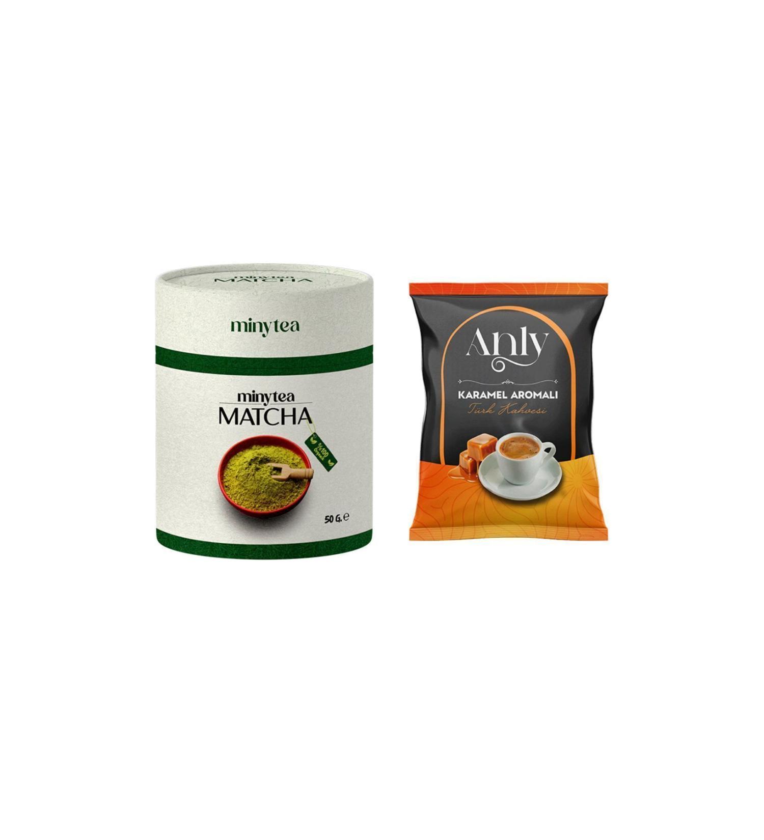 minytea Matcha Tea 0 Natural Detox Matcha Powder 50gr. + Caramel Turkish Coffee - (HIGH QUALITY PURE MATCHA)