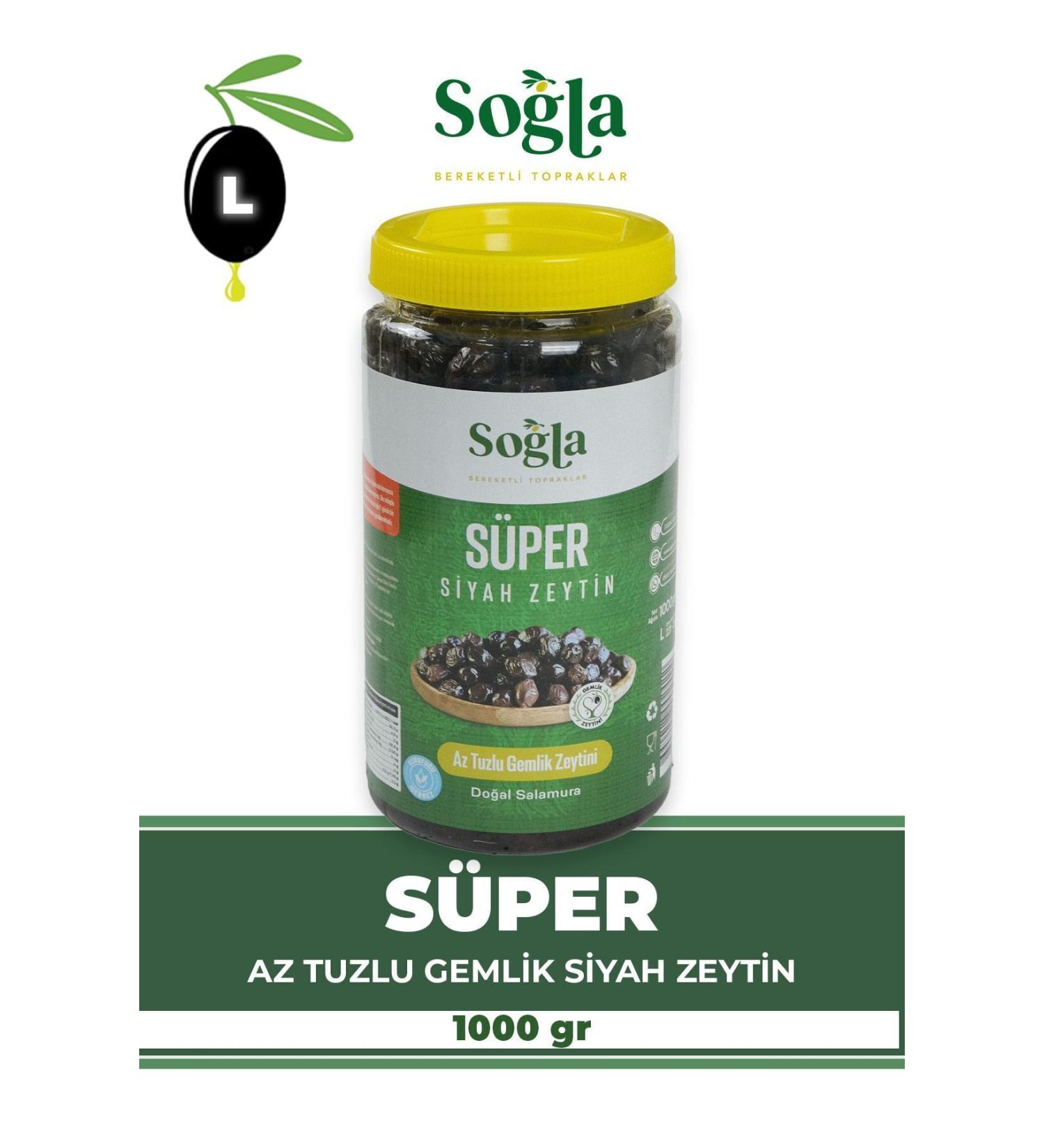 SO LA OLIVE Super Gemlik 231-260 Caliber Black Olives 1000gr