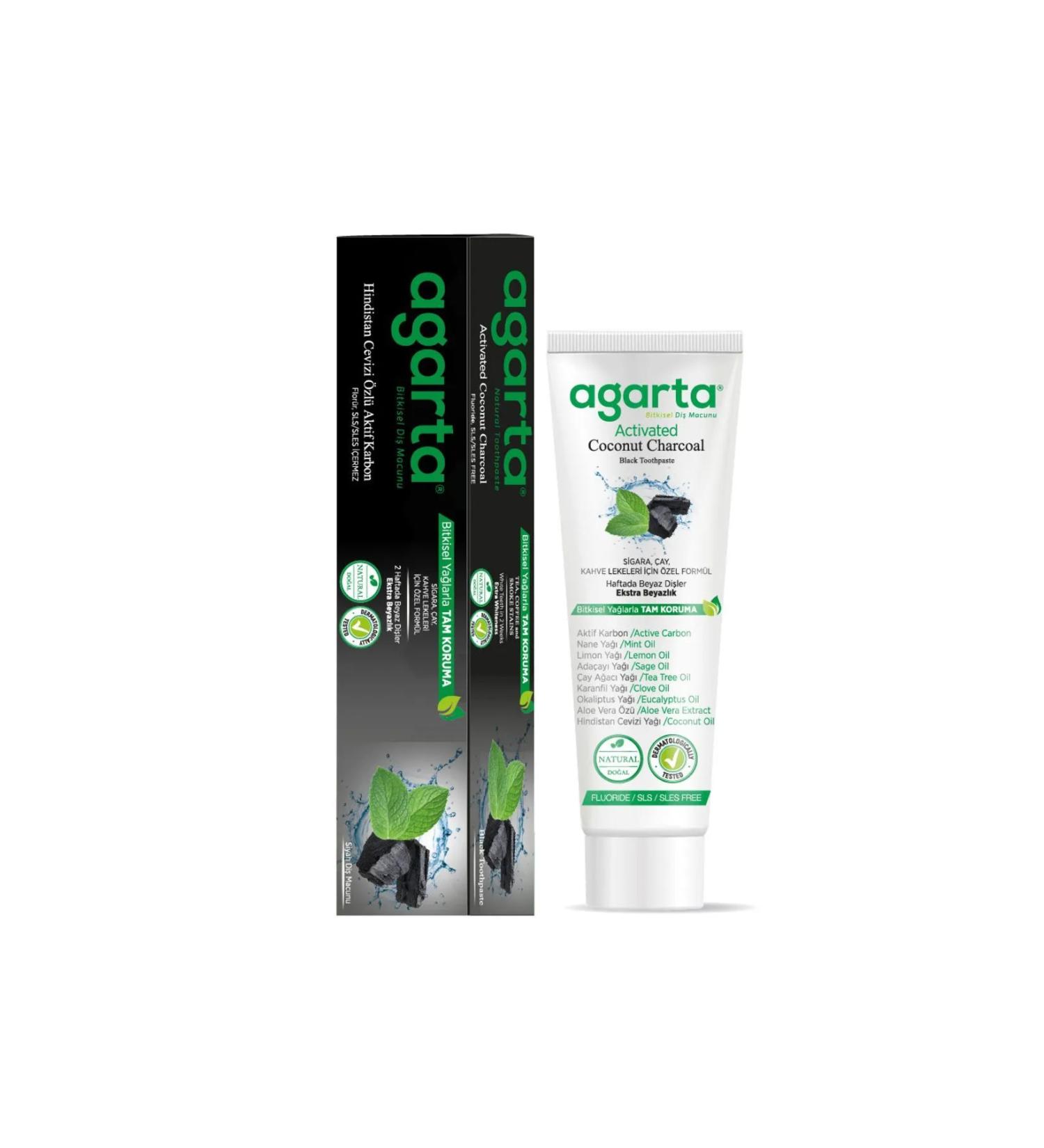 Agarta Natural Coconut Extract Active Carbon Fluoride-Free Toothpaste 100 Ml/130 gr