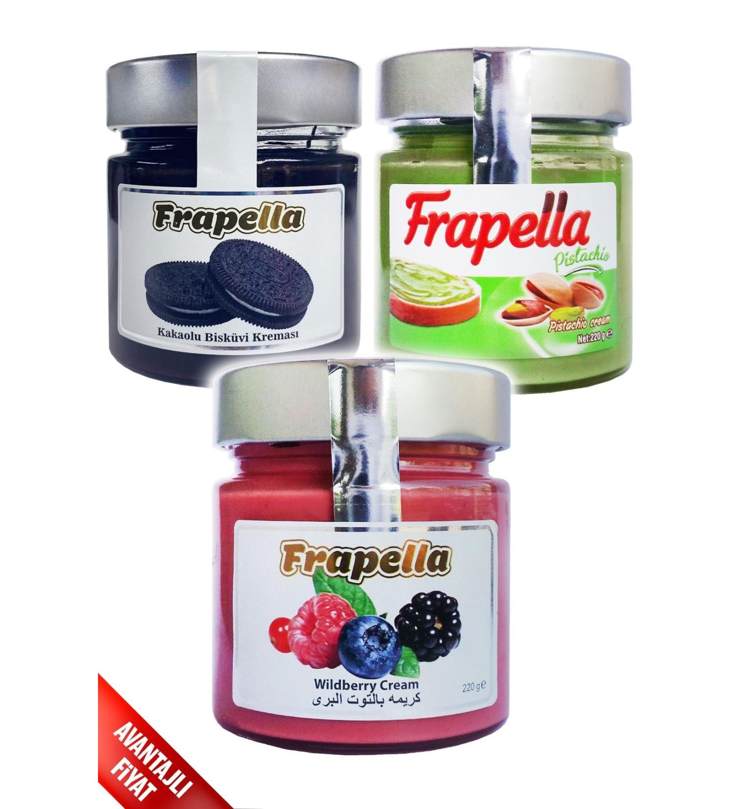 Frapella Forest Fruit Cream Cocoa Biscuit Cream Pistachio Cream 3 X 220 Gr.
