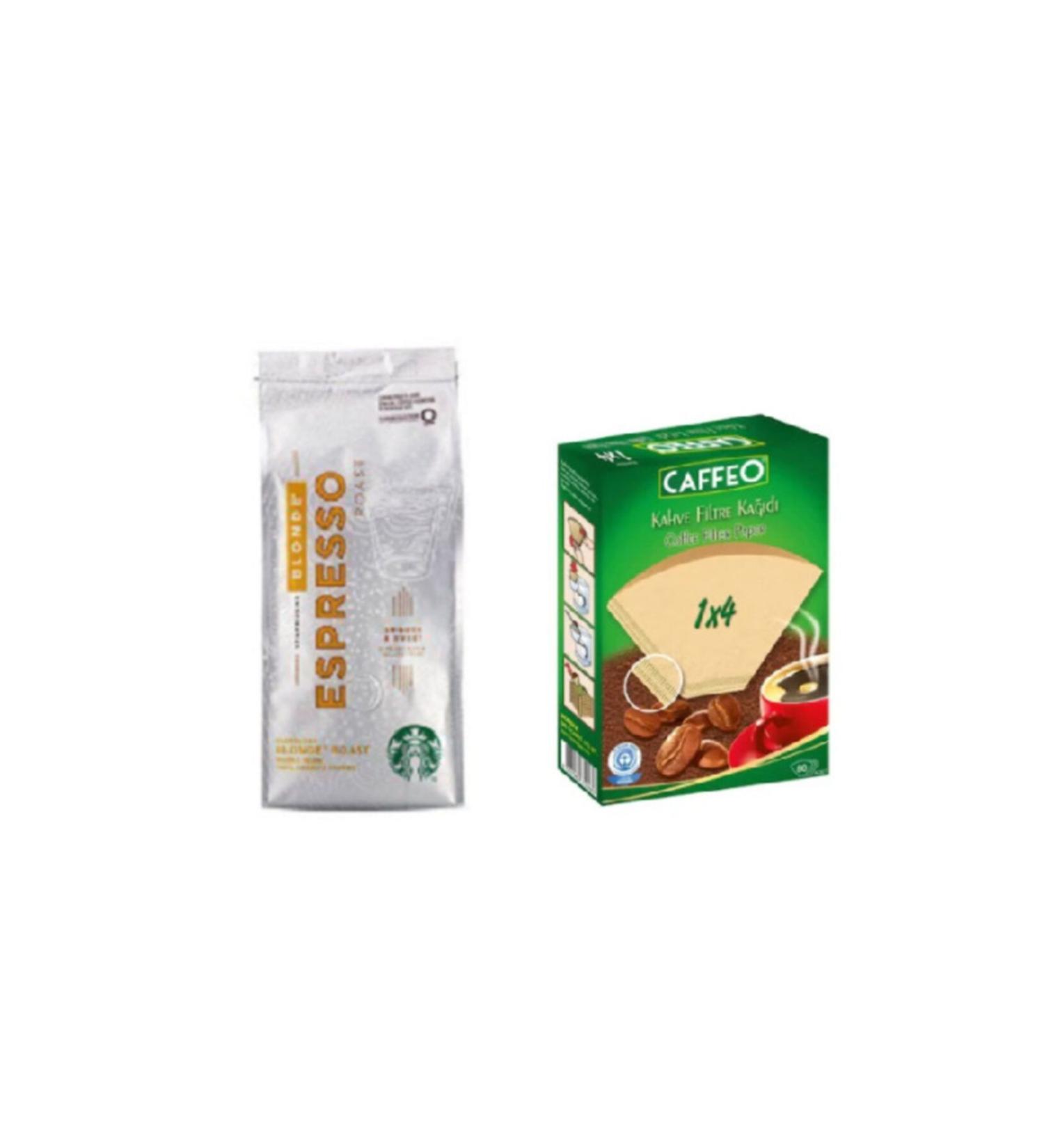 Starbucks Caffe Blonde Espresso Roast Filter Coffee 250gr + Coffee Filter Paper No 4/80li