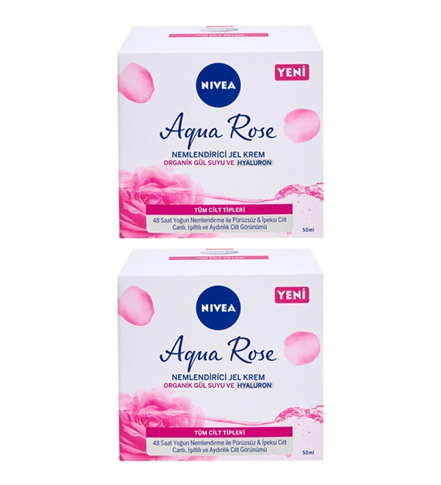 NIVEA Aqua Rose Organic Moisturizing Gel Cream with Rose Water 50 Ml X 2 Pieces