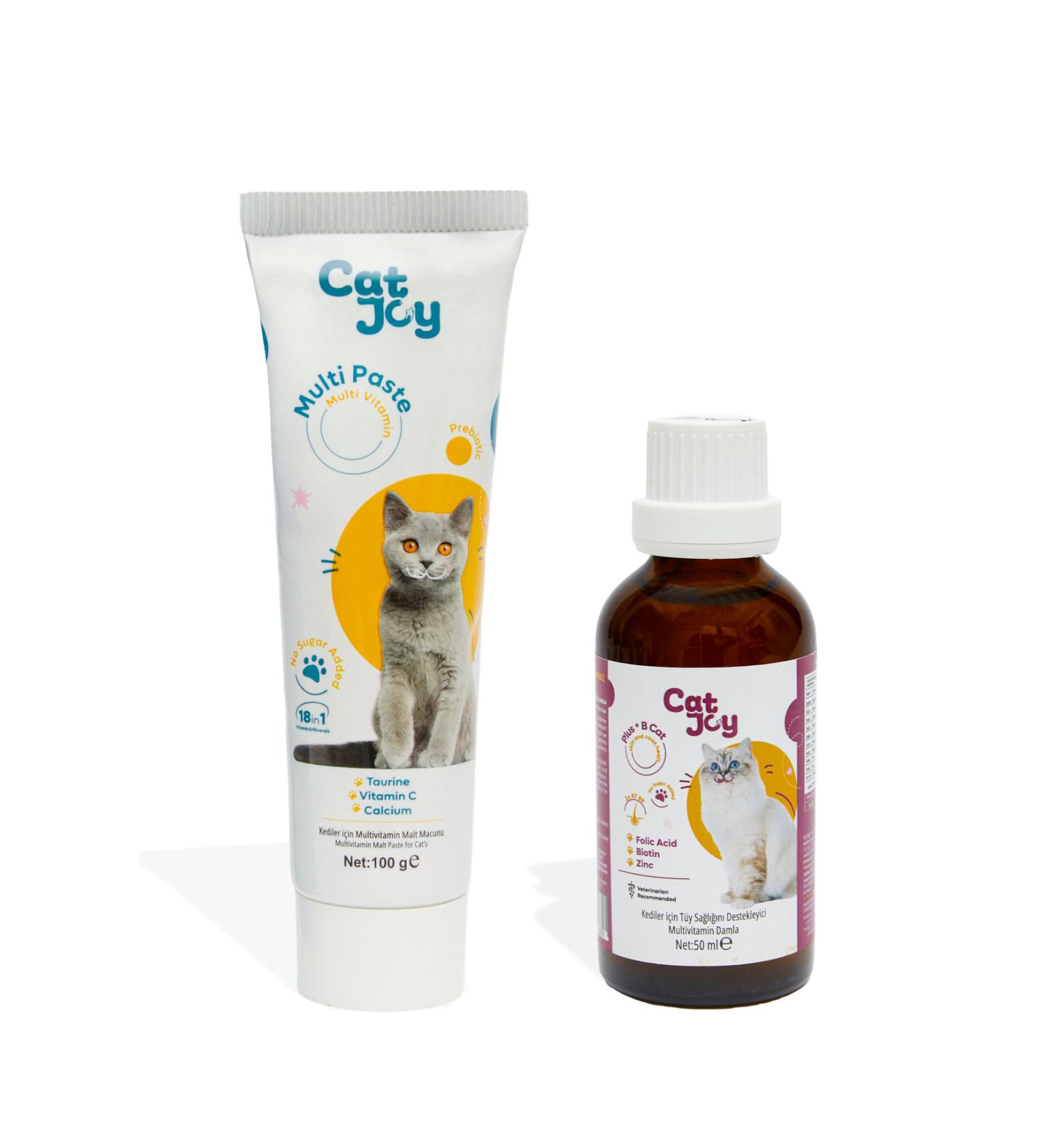 CATJOY Super 2 Pack Multivitamin Cat Malt Paste 100gr and B Plus Cat Hair Drops 50ml - Buy Online on GoSupps.com