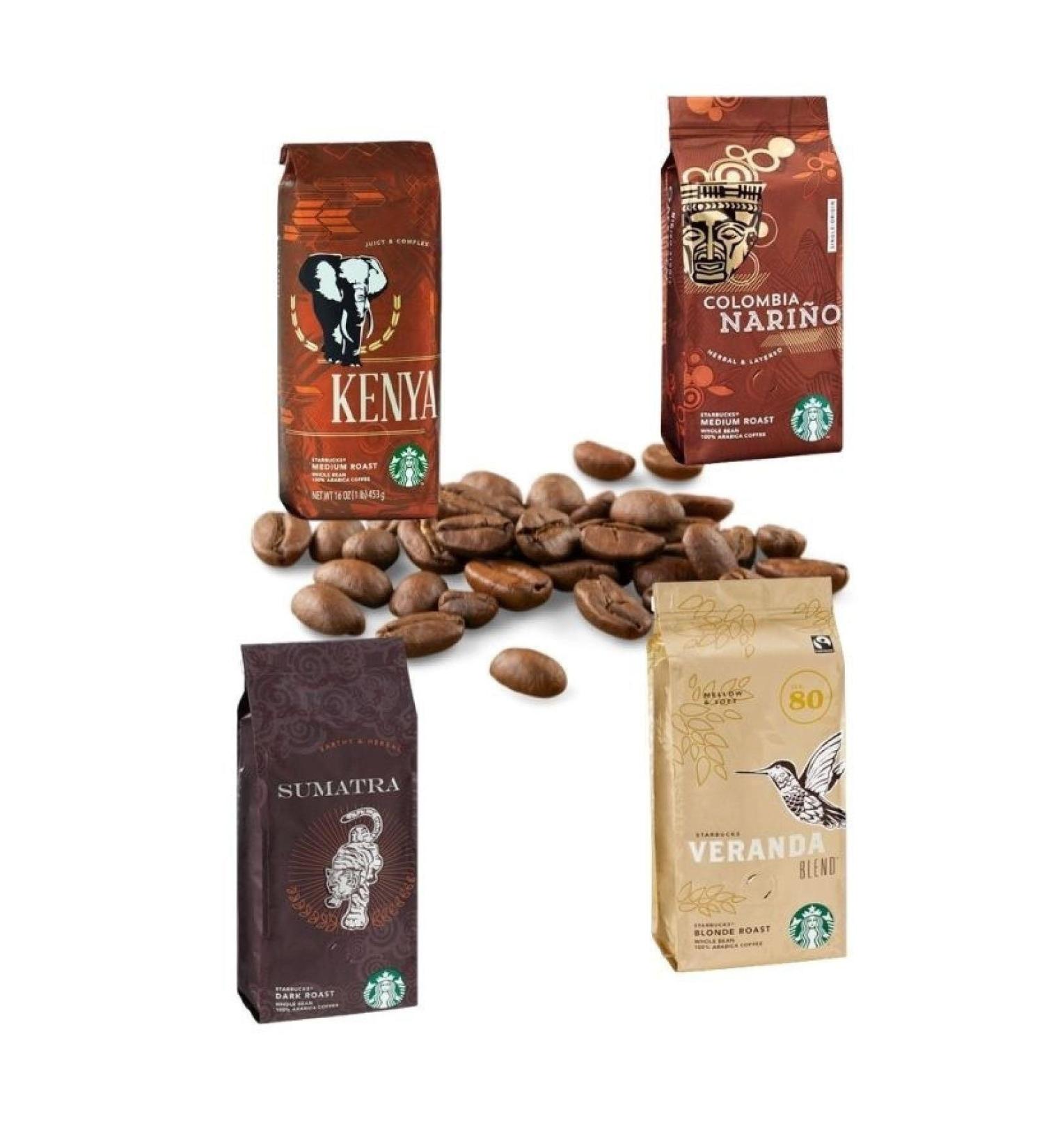 Starbucks 4x Guatemala & Kenya & Colombia & Sumatra Bean Coffee