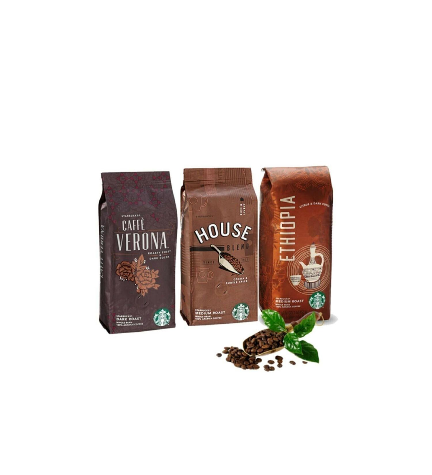 Starbucks 3x250 Gr Bean Coffee Set (Caffe Verona House Ethiopia)