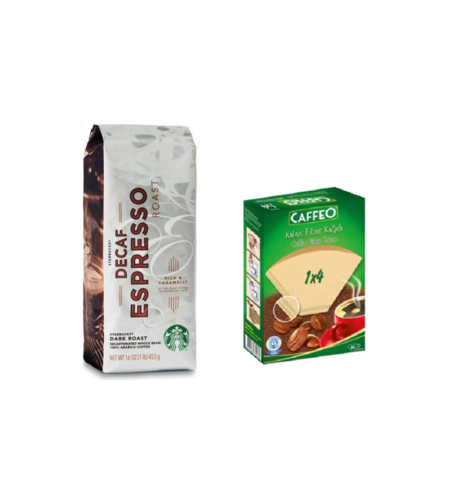 Starbucks Caffe Decaf Espresso Roast Filter Coffee 250gr + Coffee Filter Paper No 4/80li