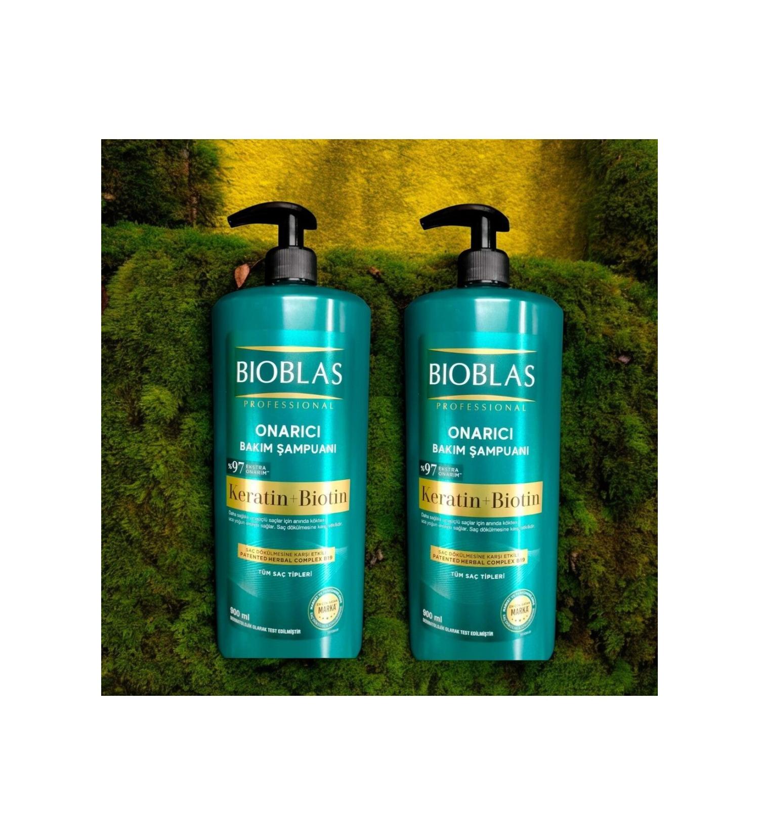 Bioblas 2 Pieces Keratin Biotin 900 ml Professional Repair Care Shampoo 97% Extra Repair