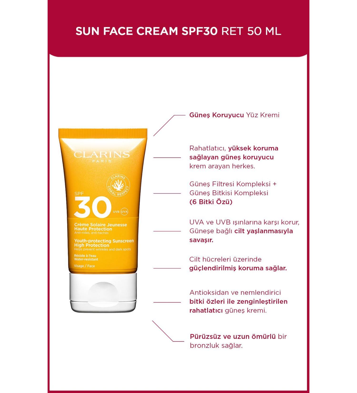 Clarins SUN FACE CREAM SPF30 50ML - 30 SPF SUN CREAM FOR FACE DEMBA5164