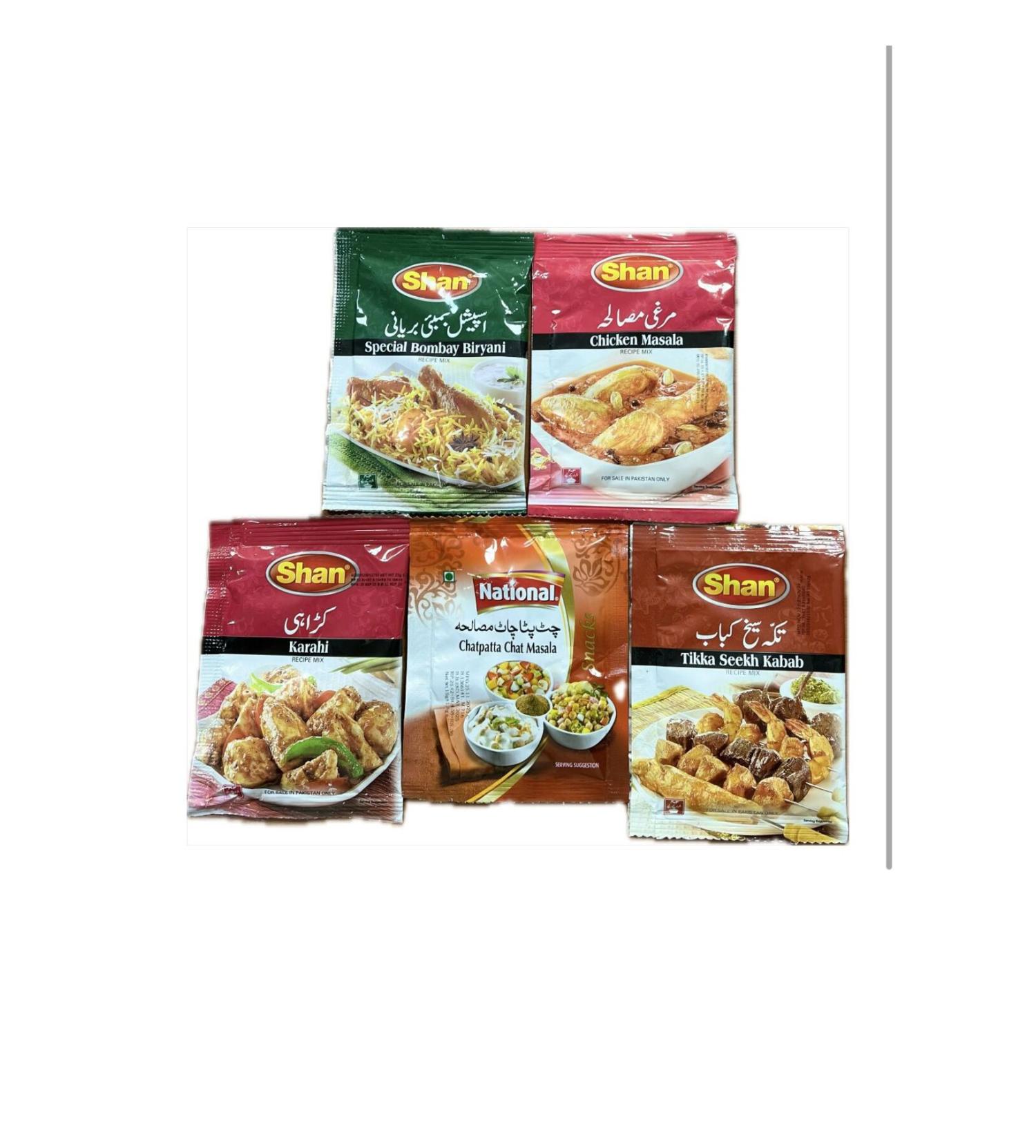 Shan Masala 5 Piece (biryani-karahi-chicken-chaat-tikka seekh kabab) - Buy Online on GoSupps.com