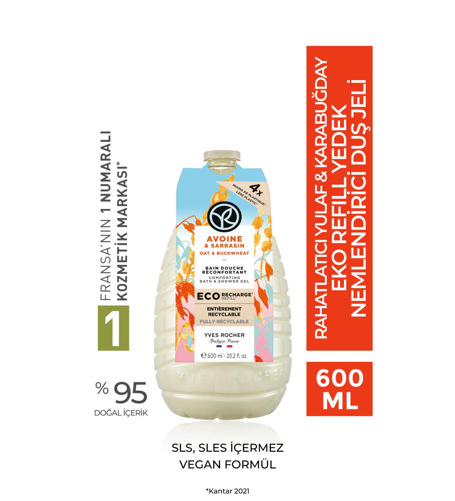 Yves Rocher Moisturizing Eco Refill Shower Gel - Relaxing Oatmeal Buckwheat 600 ml - Buy Online on GoSupps.com