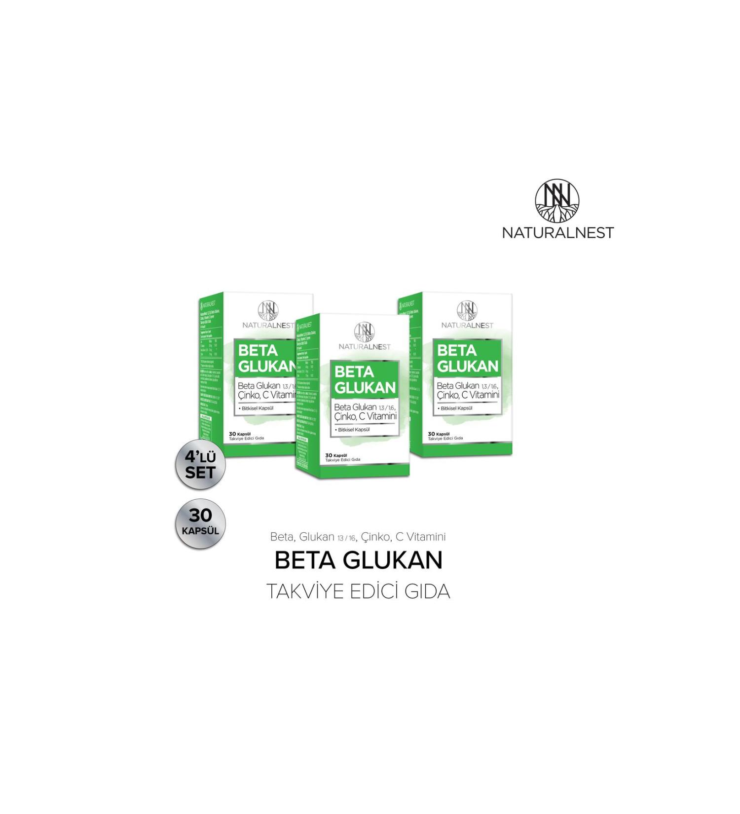 Natural Nest 1.3/1.6 Beta Glucan Zinc Vitamin C Supplementary Food 30 Capsules 3 Boxes