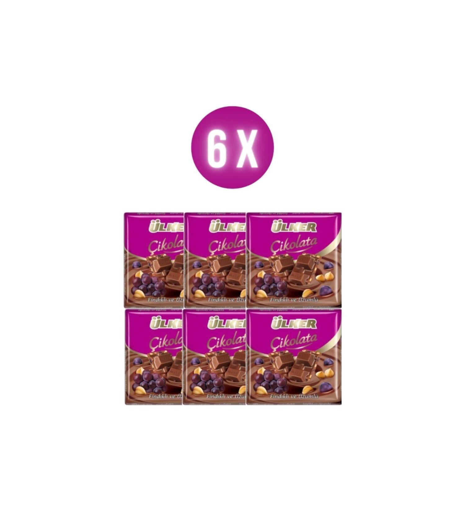 Ulker Ulk Square Raisin Hazelnut Milk 65g X6 Pieces
