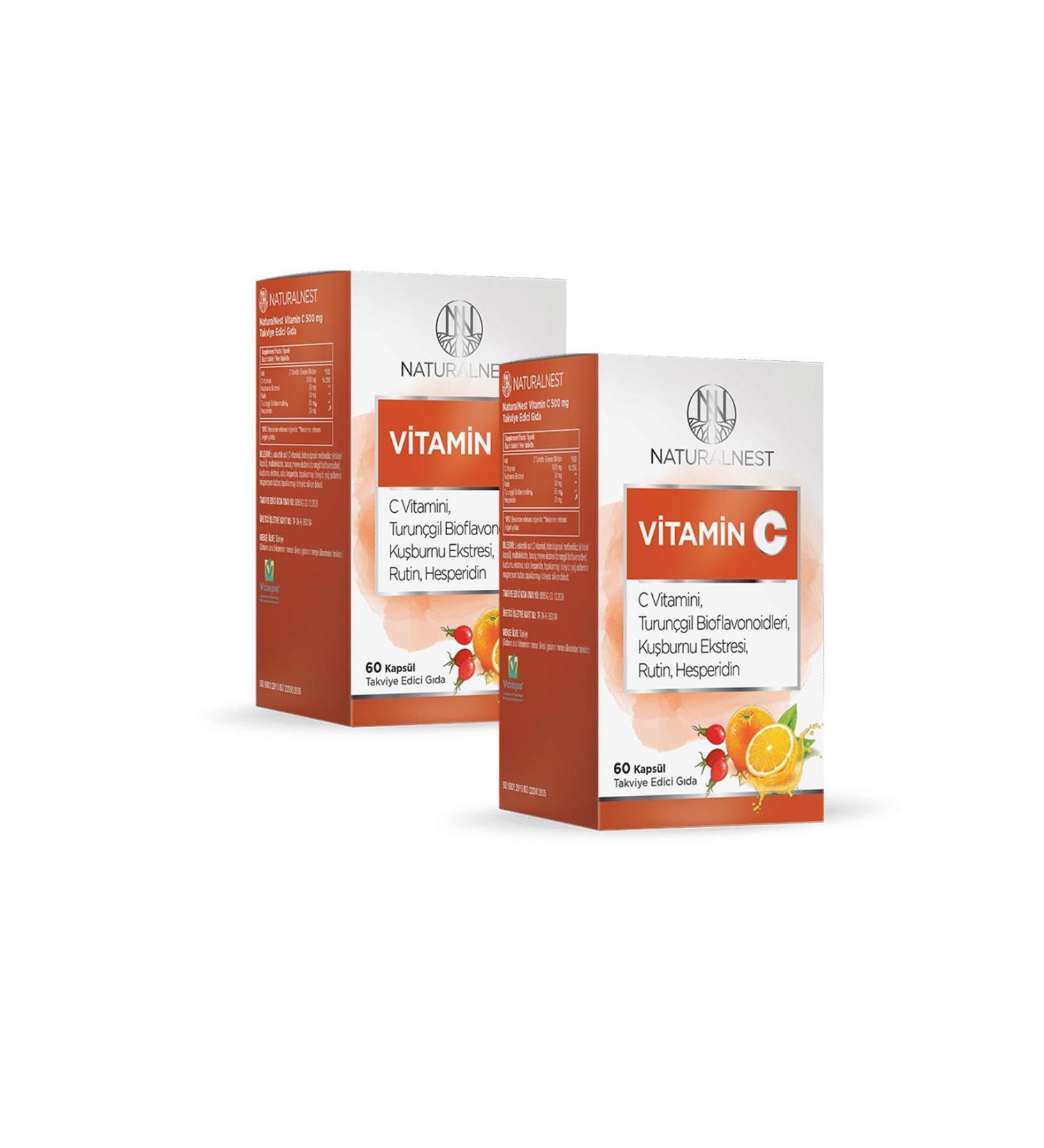 Natural Nest Vitamin C 500 Mg 60 Capsules 2 Pieces