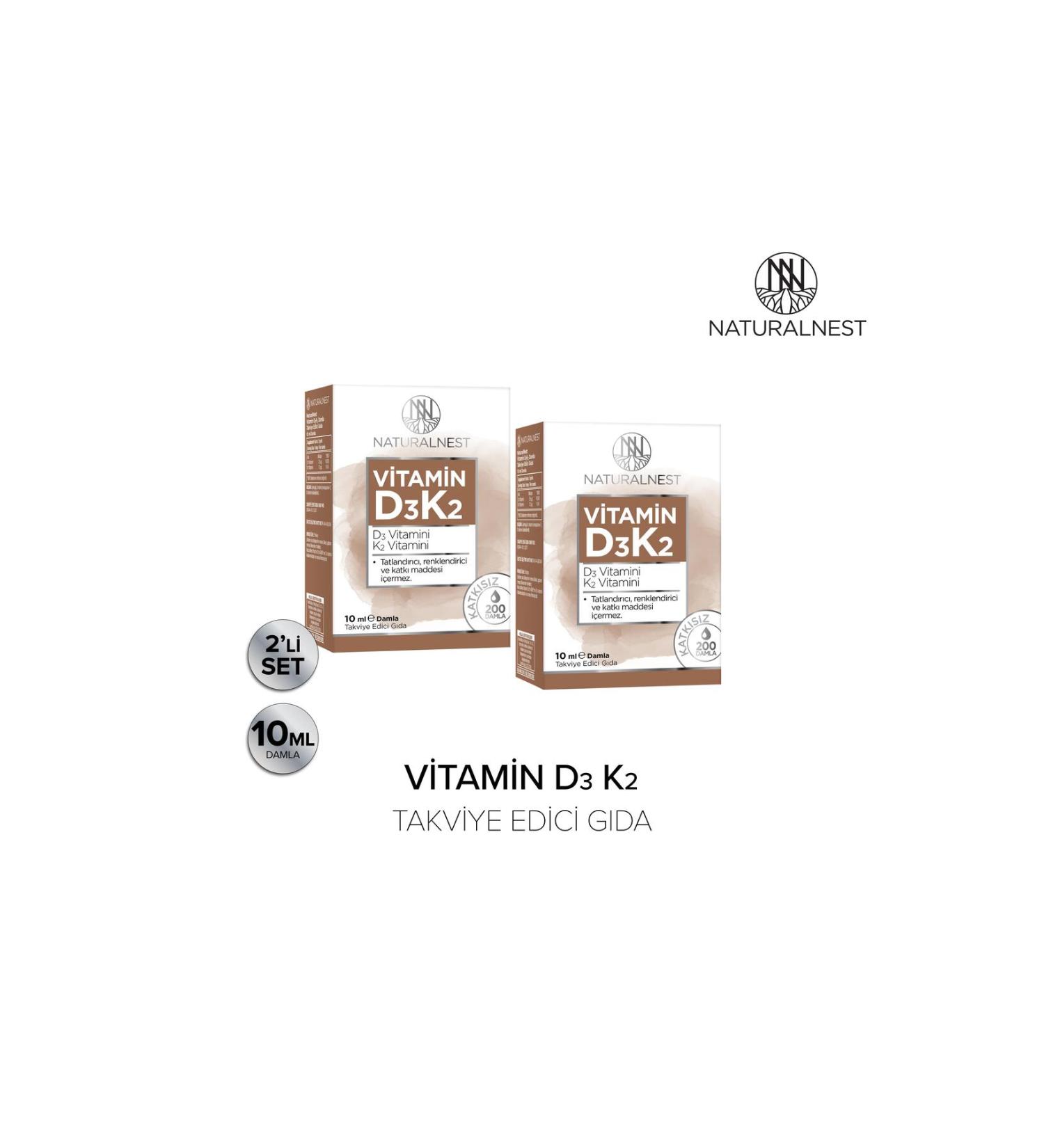 Natural Nest Vitamin D3 K2 Drops 10 ml Supplementary Food 2 Boxes