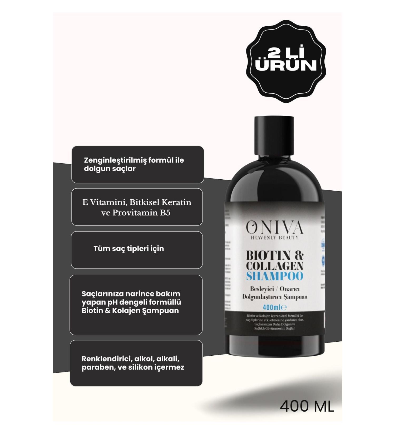 oniva 2-Pack Biotin & Collagen Nourishing/Repairing Plumping Shampoo 400 Ml.