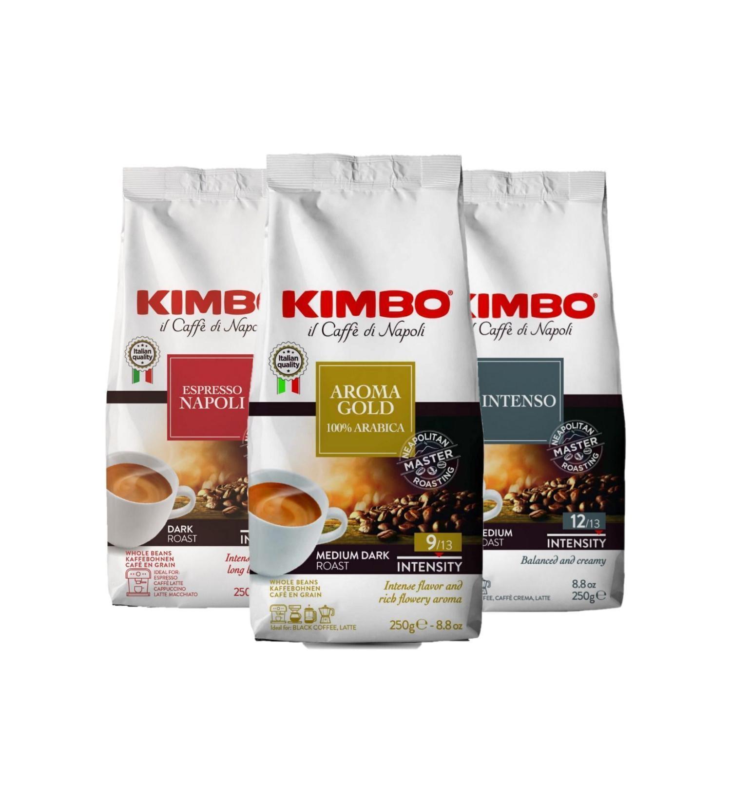Kimbo Espresso Napoli + Aroma Gold + Intenso Coffee Beans (250 gr) (Set of 3) - Buy Online on GoSupps.com