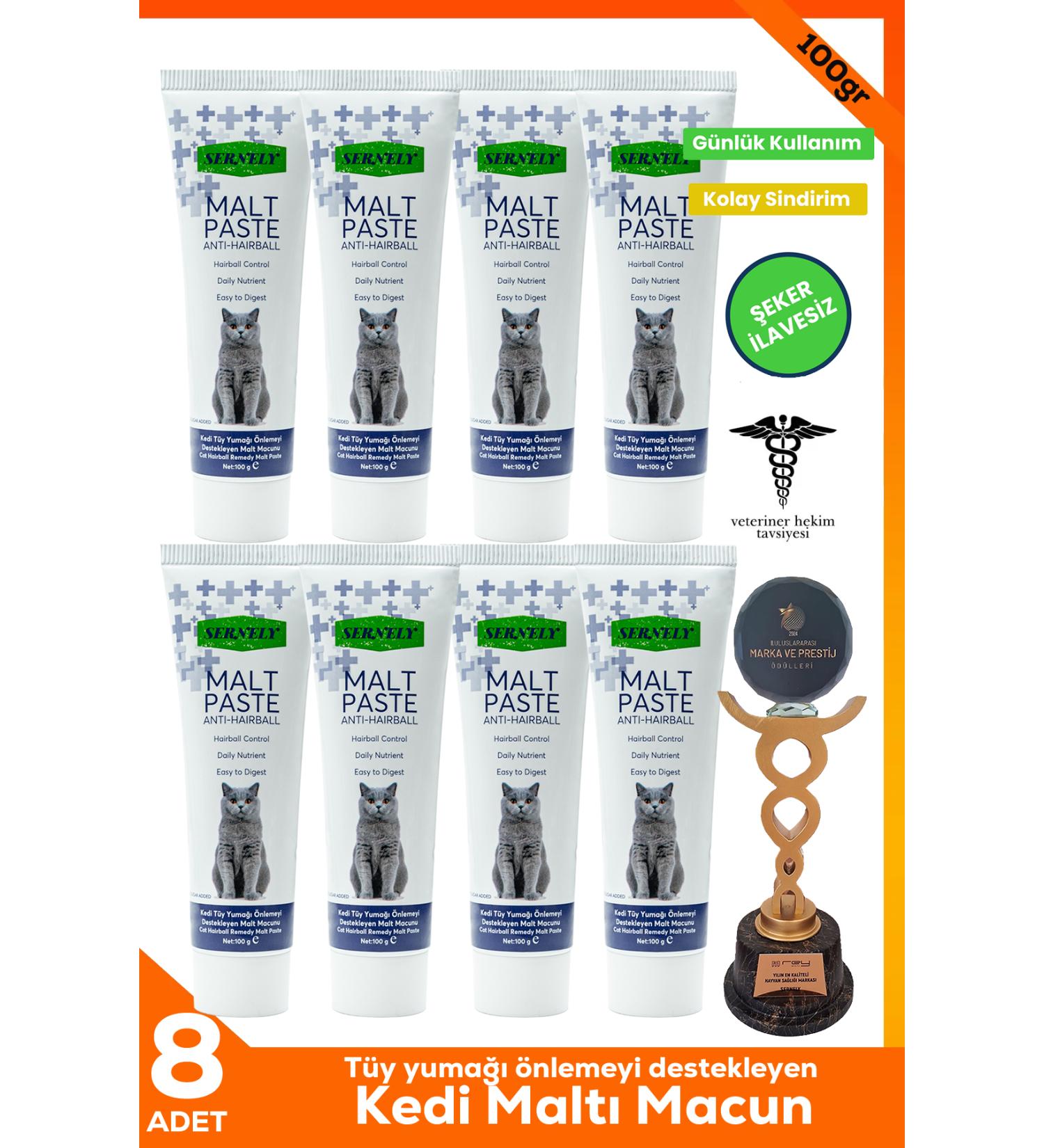 Sernely 8 Pieces Anti-Hairball Malt Paste 100gr Your Cat's 8 Month Needs Anti-Hairball Cat Malt Paste