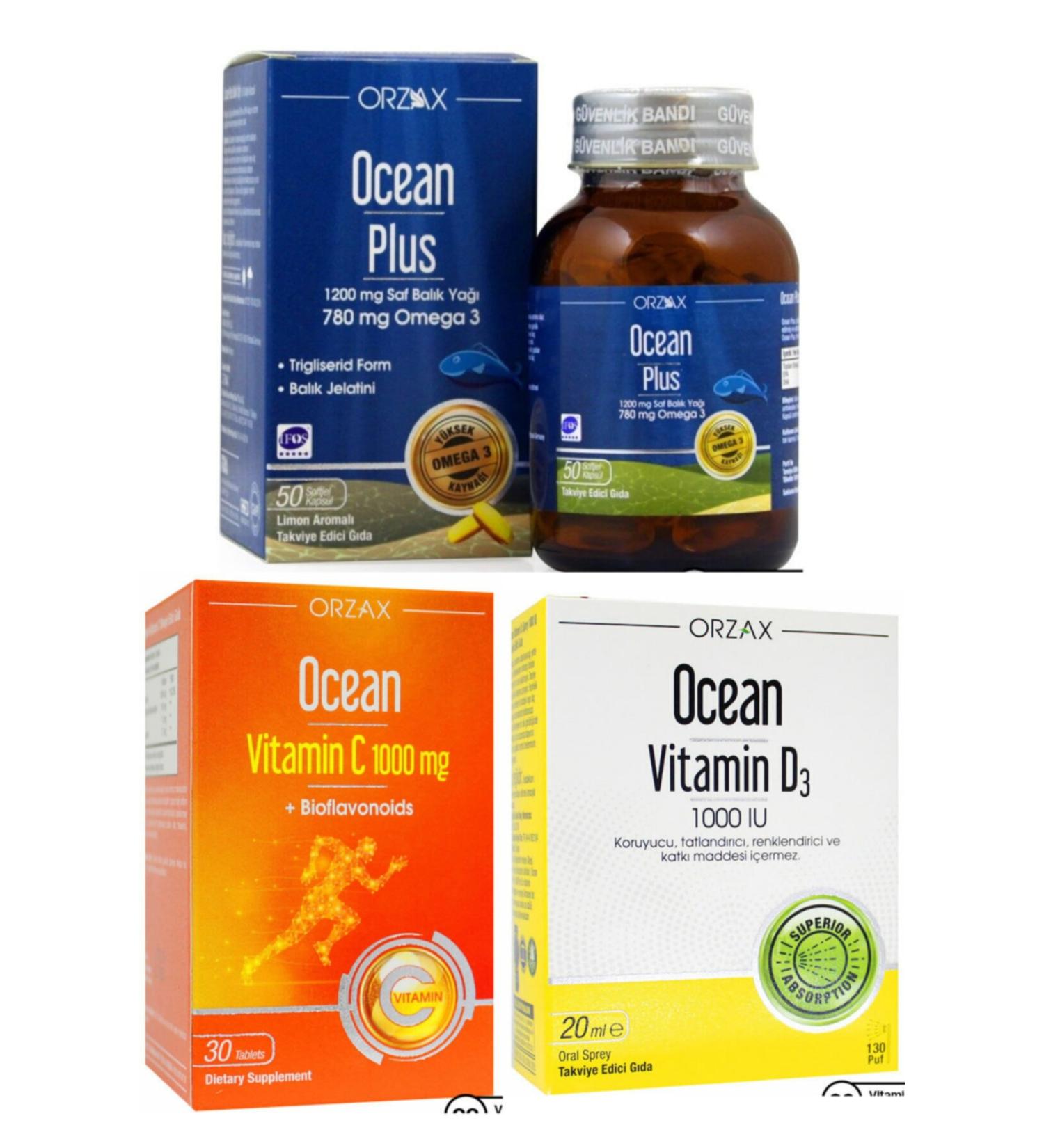 Ocean 1200mg Fish Oil + 1000mg Vitamin C + 1000iu Vitamin D Spray Advantage Package