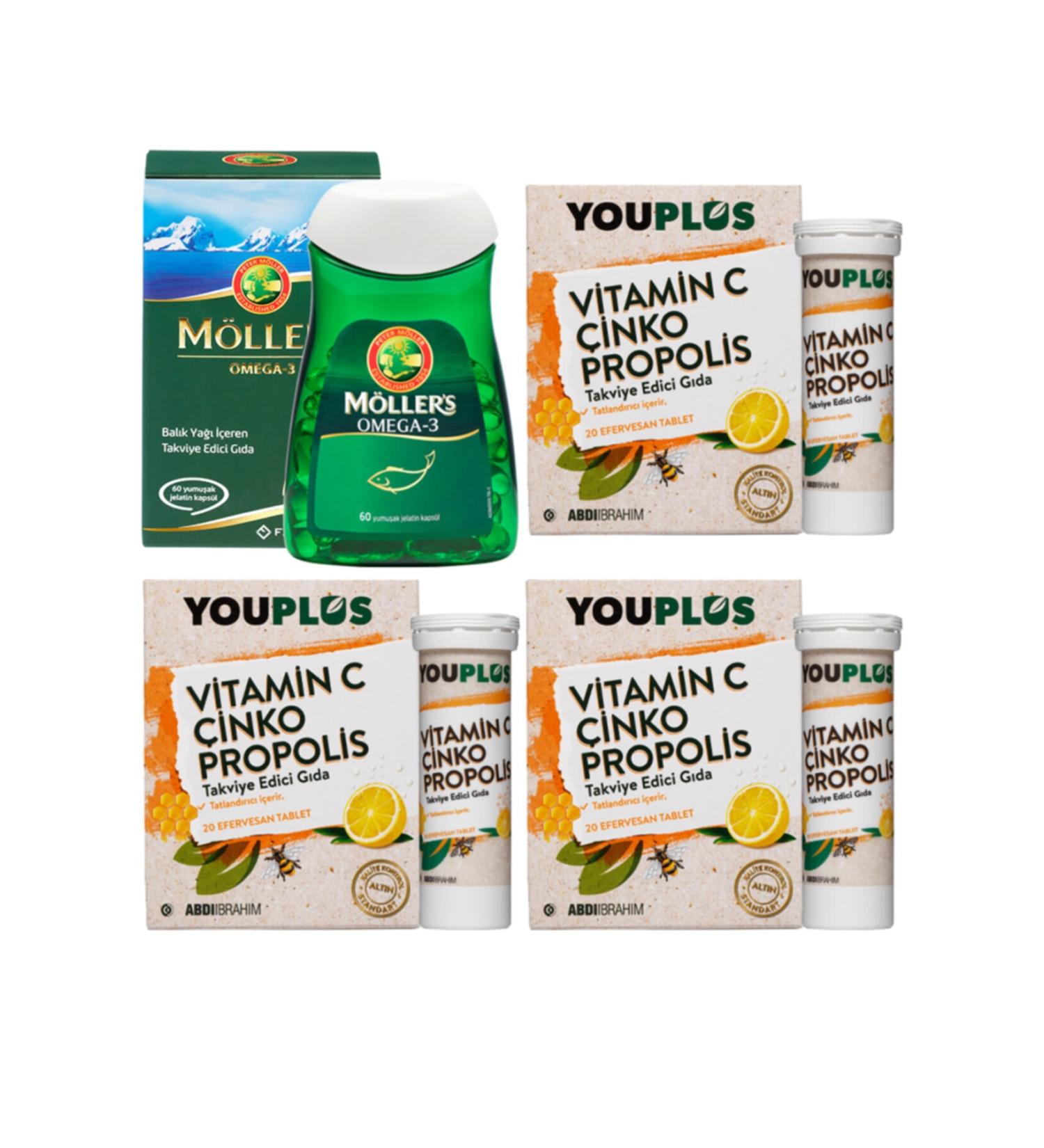 Mollers Omega 3 60 Capsules Youplus Vitamin C Zinc Propolis 20 Effervescent Tablets 3 Pieces