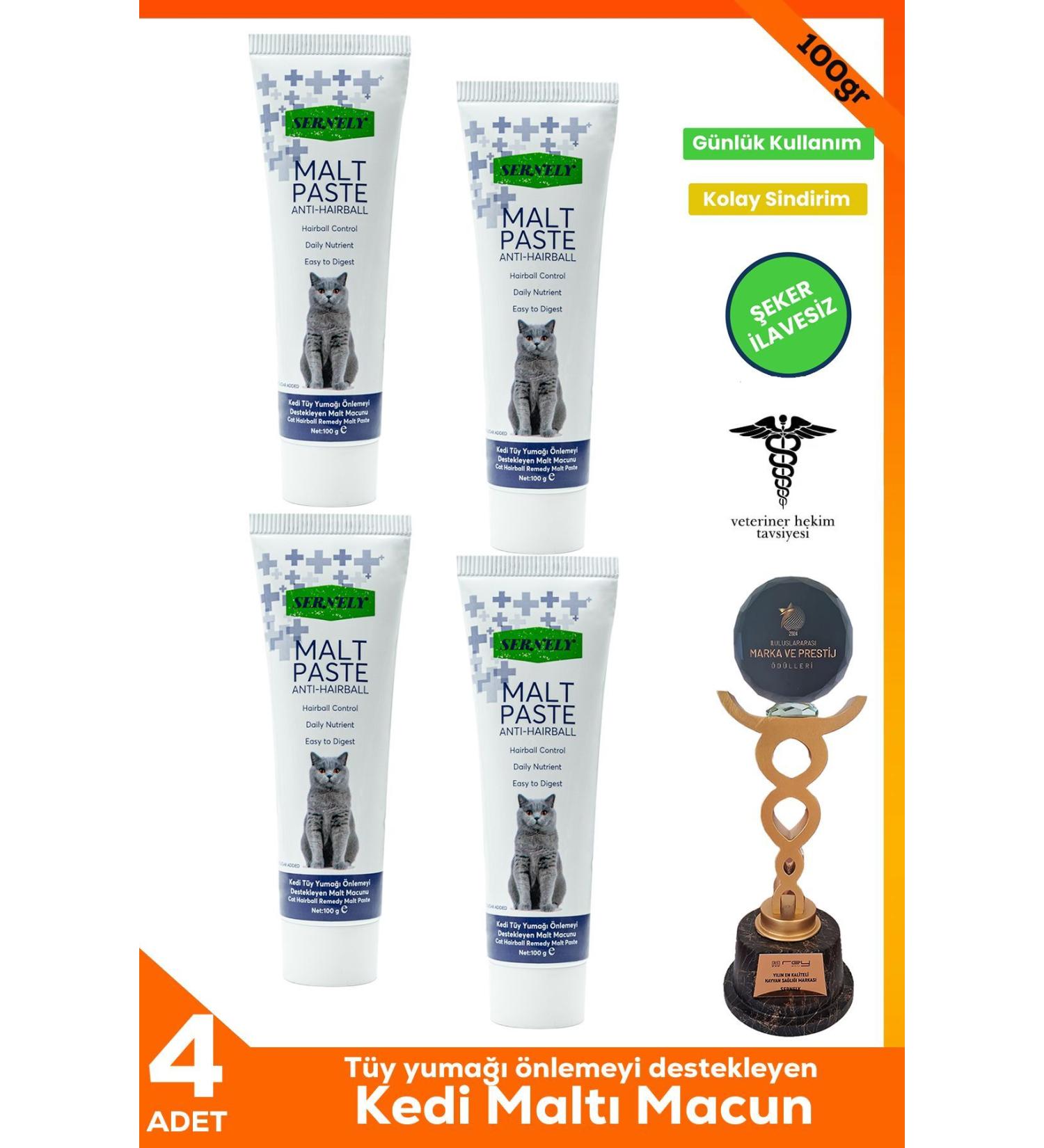 Sernely 4 Pieces Anti-Hairball Malt Paste 100gr Anti-Hairball Cat Malt Paste for Your Cat Up to 4 Months Old - Buy Online on GoSupps.com