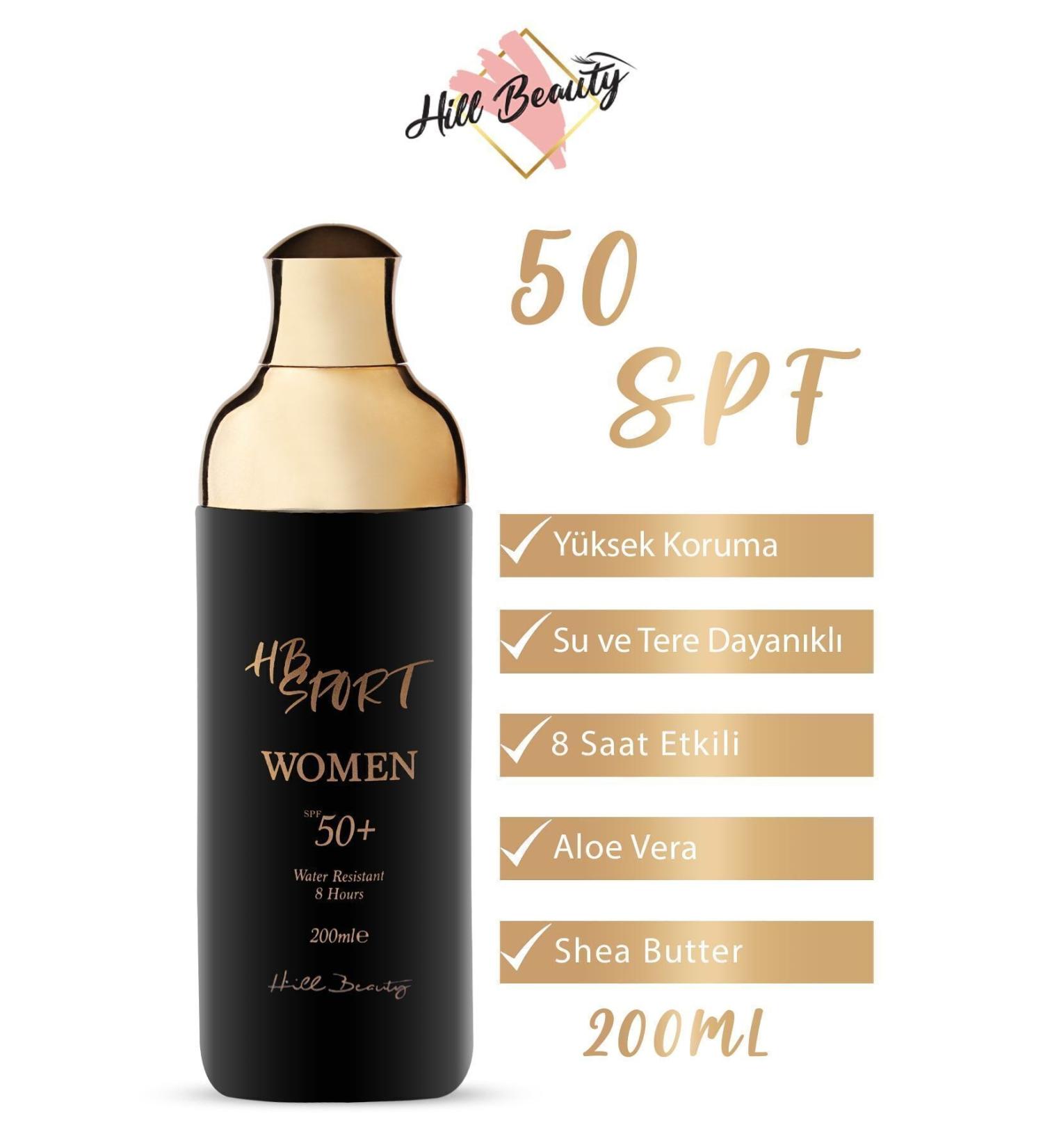 Hill Beauty Turkey 50 Spf 8 Hours Water and Sweat Resistant Aloe Vera Extract (HIGH PROTECTION) Women's Body Sun Cream 200ml - Buy Online on GoSupps.com