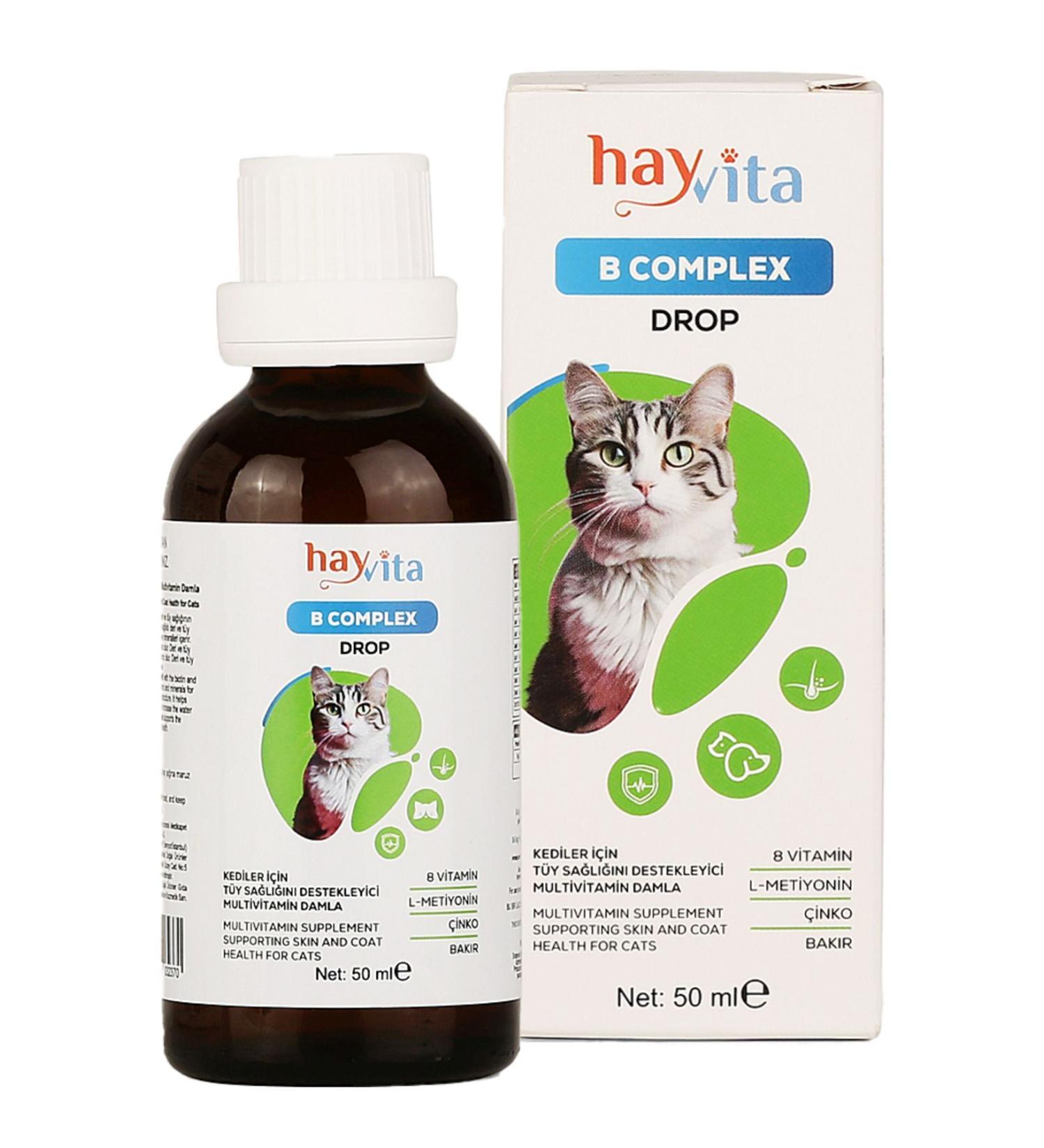 Hayvita B Complex Vitamin 50ml - Multivitamin Drops for Cats to Support Hair Health