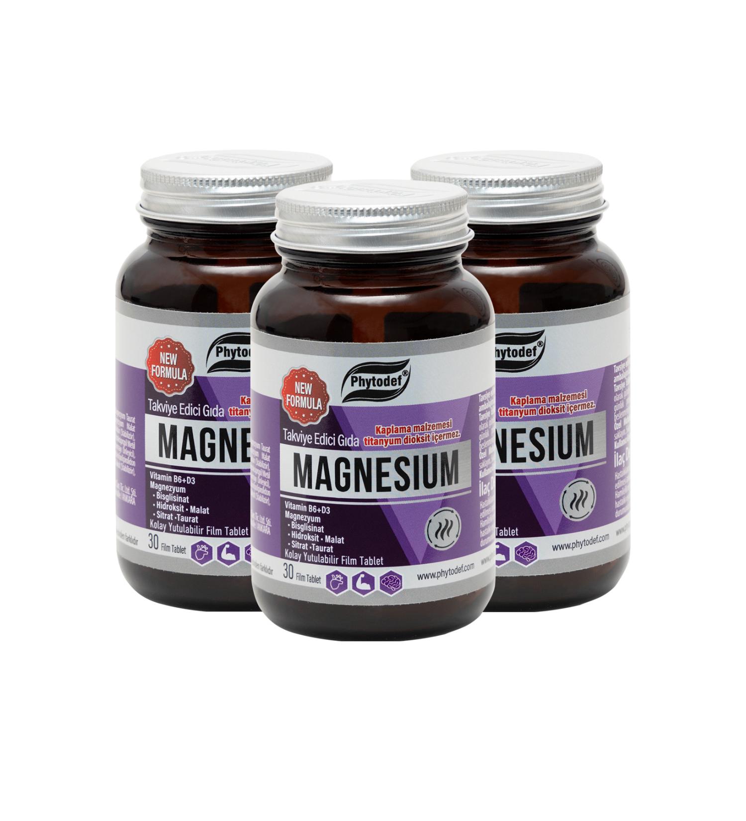 Phytodef Magnesium Vitamin B6 D3 - 175mg Magnesium / Tablet 30 Tablets X 3 Pieces (MAGNESIUM) - Buy Online on GoSupps.com
