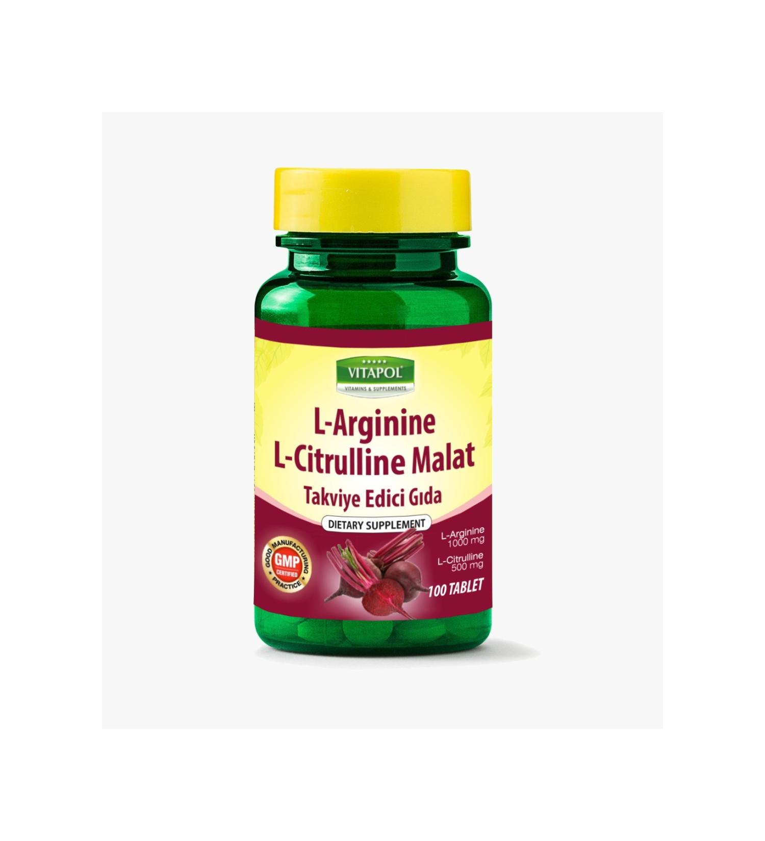 Vitapol L-Arginine L-Citrulline Malate 100 Tablets L-Arginine L-Citrulline Unflavored