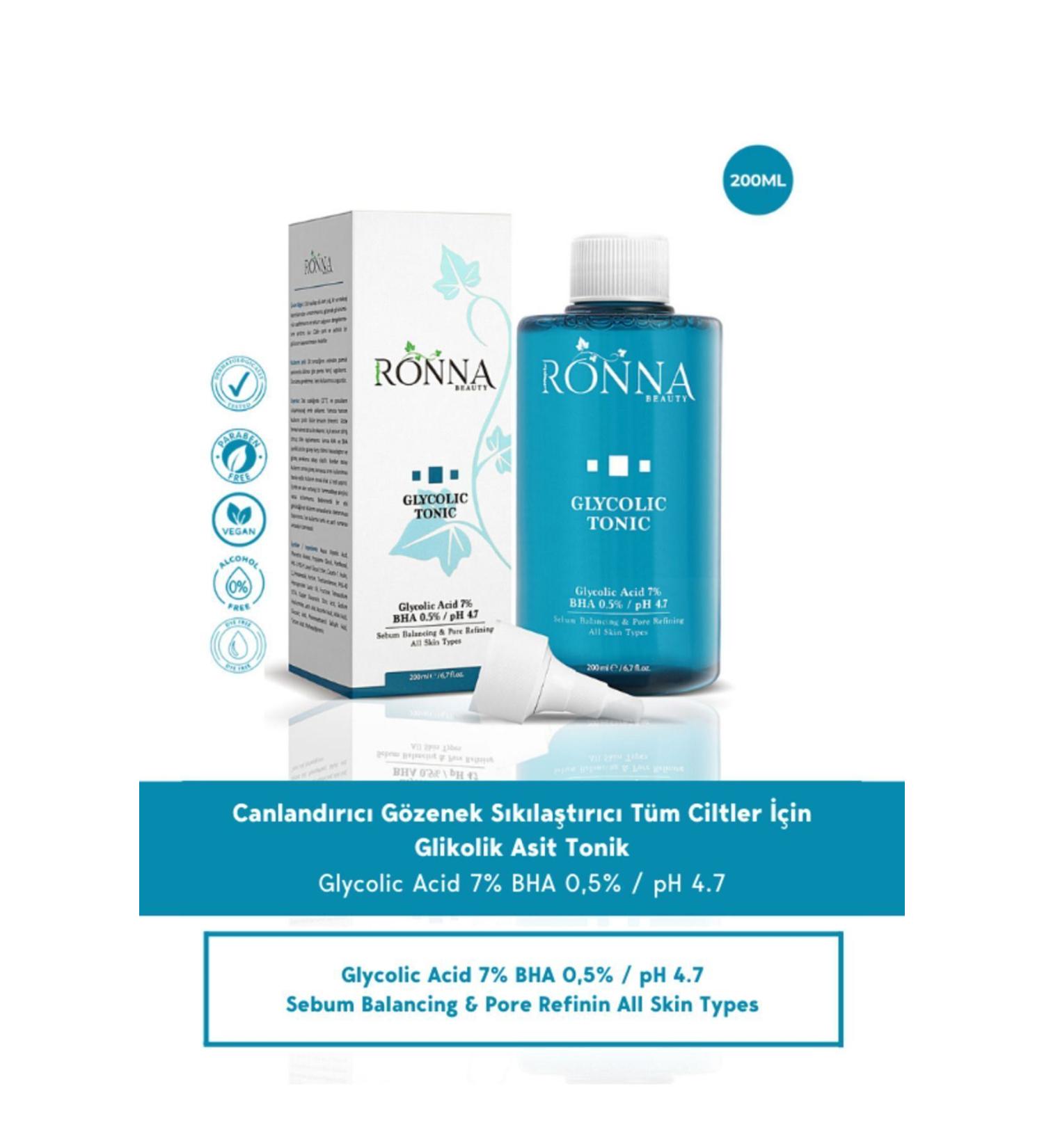 Ronna Beauty Pore Tightening Glycolic Tonic 200 Ml Bha 0.5% Ph 4.7 - Buy Online on GoSupps.com