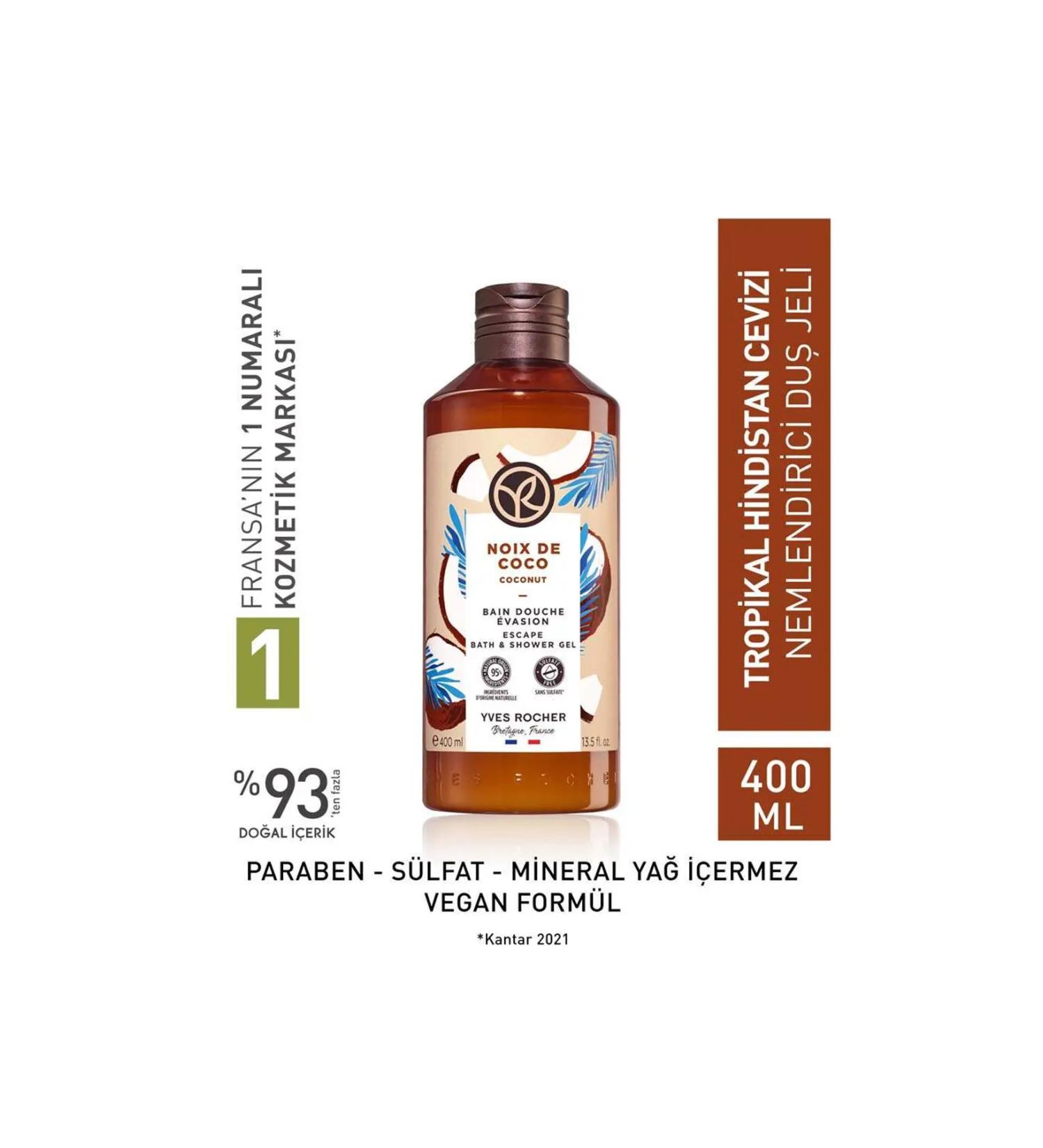 Yves Rocher Moisturizing Shower Gel Tropical Coconut 400ml Deep Cleansing - Carest Cosmetic