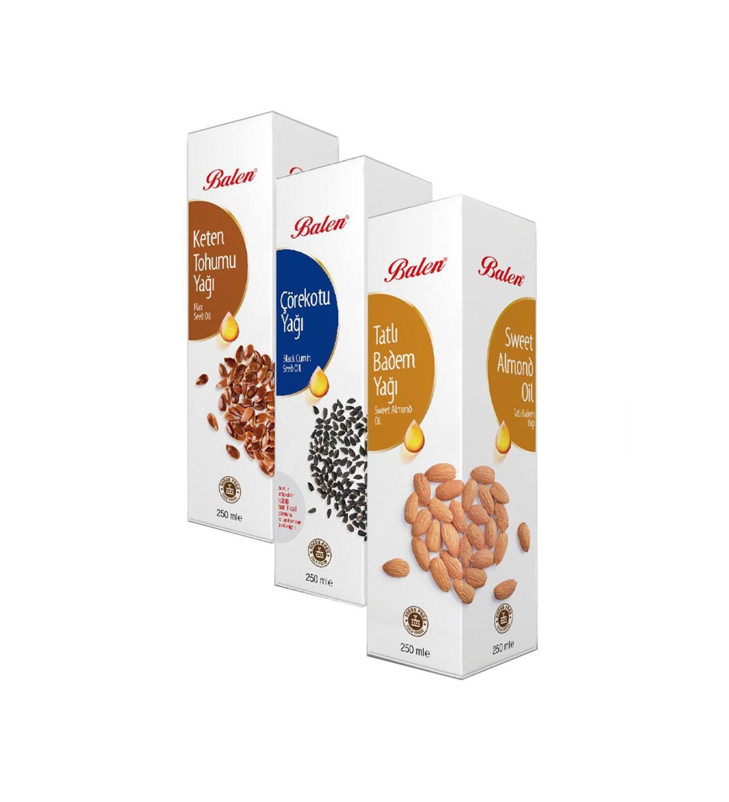 Balen 250 ml Black Cumin Flax Seed Sweet Almond Oils Cold Pressed