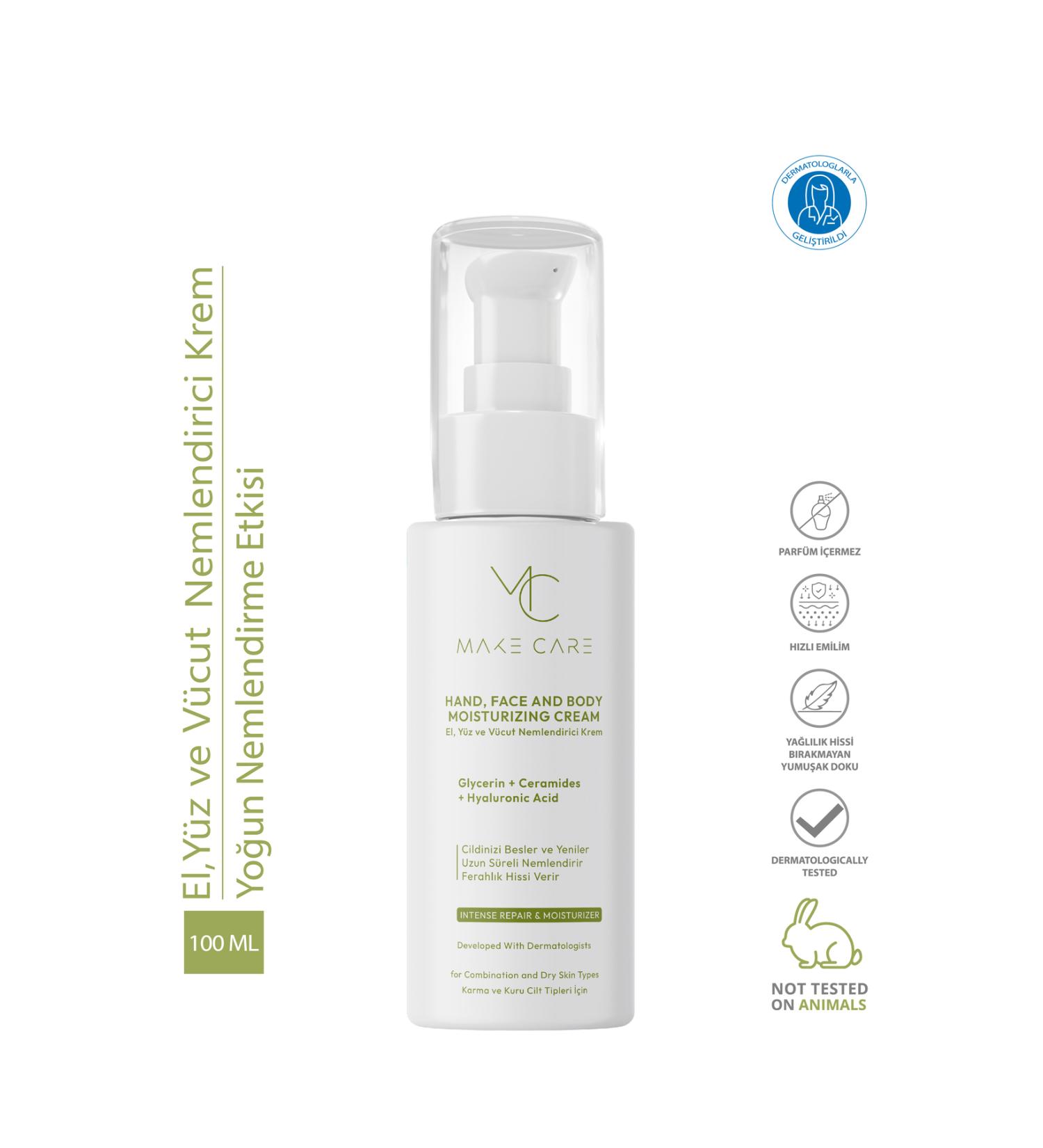 MAKE CARE Hand Face and Body Moisturizing Cream-Hyaluronic Acid and Ceramide Content Unscented - Buy Online on GoSupps.com