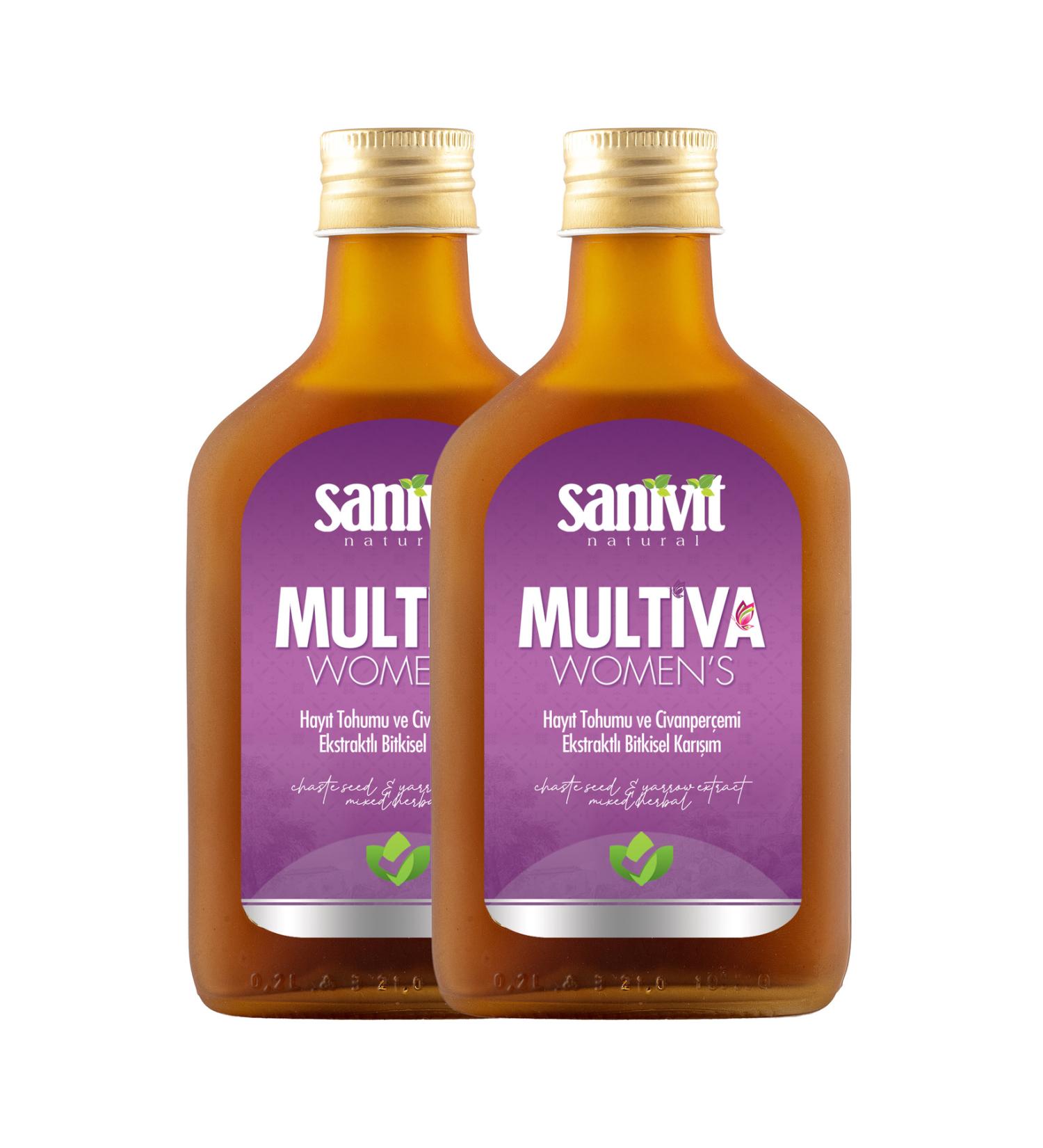 Sanivit 2 Bottles Multiva Womens Herbal Liquid with Chaste Tree Seed and Yarrow Extract - 200 ml