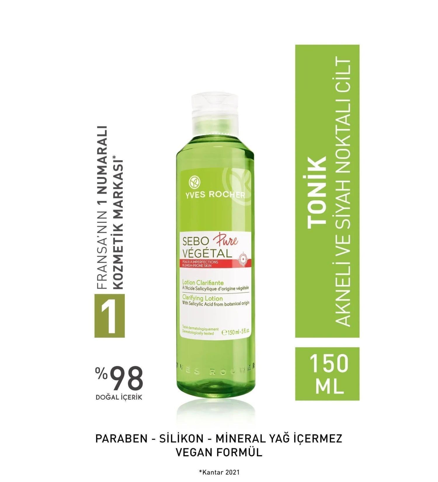 Yves Rocher Sebo Pure Vegetal Toner Herbal Salicylic Acid Acne Prone Skin Pore Tightener 150 ml - Buy Online on GoSupps.com