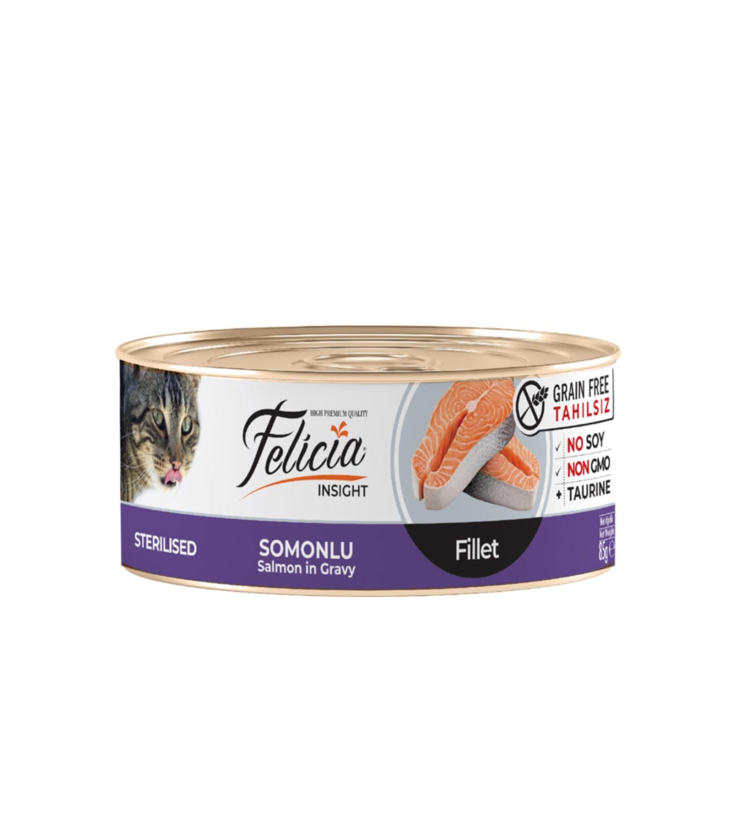 Praticoshop Felicia Grain-Free 85 Gr Sterilized-Salmon Fillet Wet Cat Food 24 Pieces