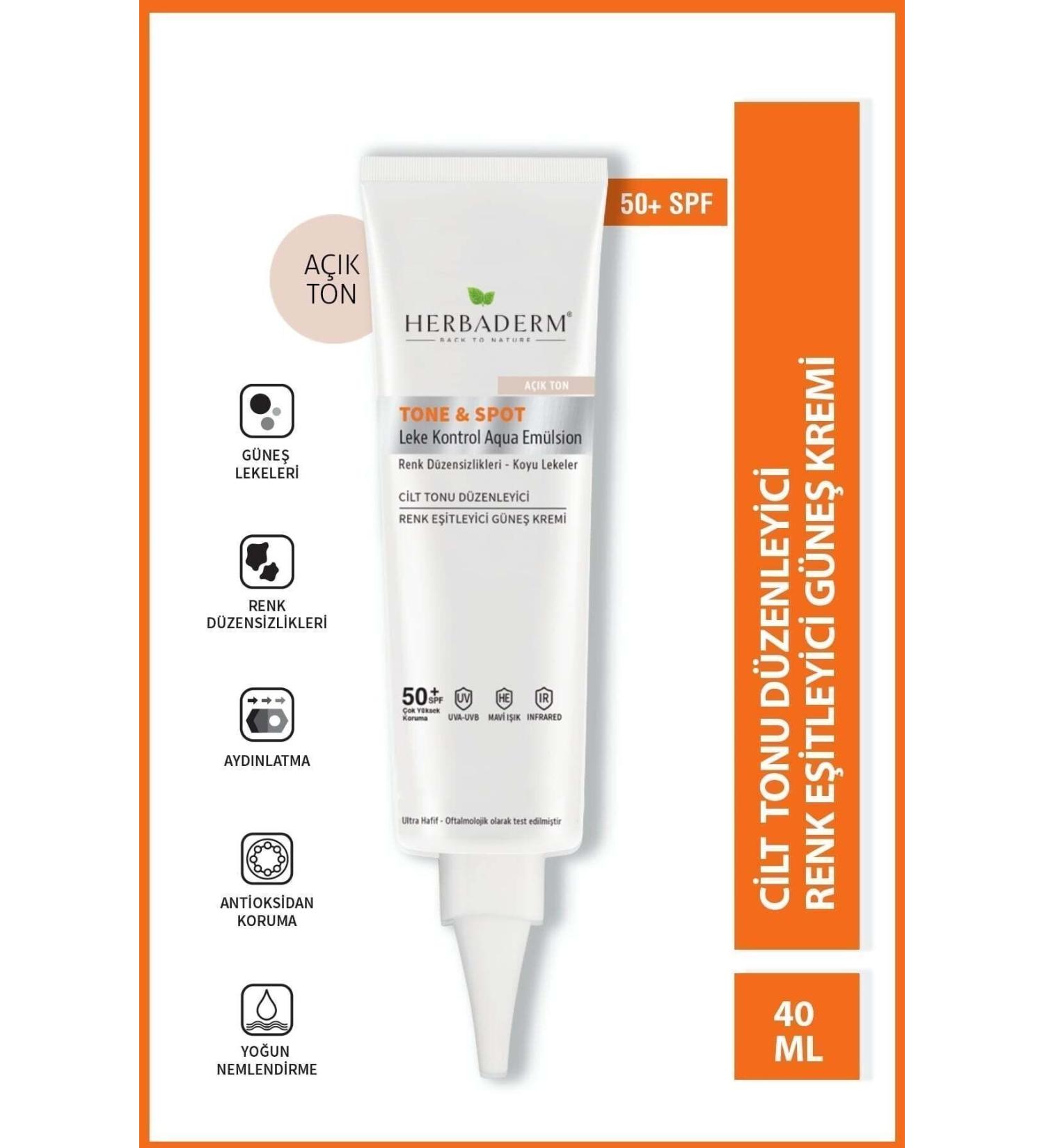 Herbaderm Anti-Spot and Skin Tone Equalizing Sunscreen Cream Spf 50 Tinted Light Tone 40 ml - Buy Online on GoSupps.com