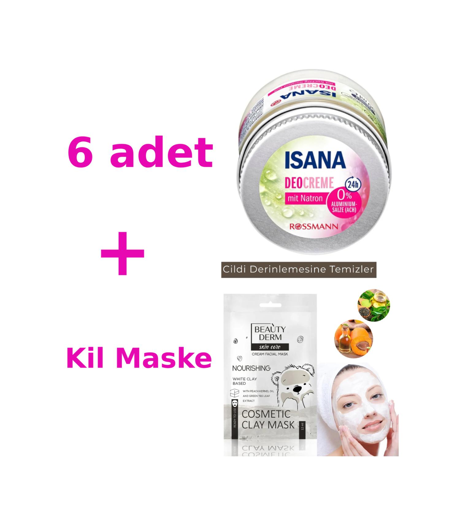 ISANA Sodium Carbonate Deodorant Cream 6 pieces + Beauty Derm Clay Mask