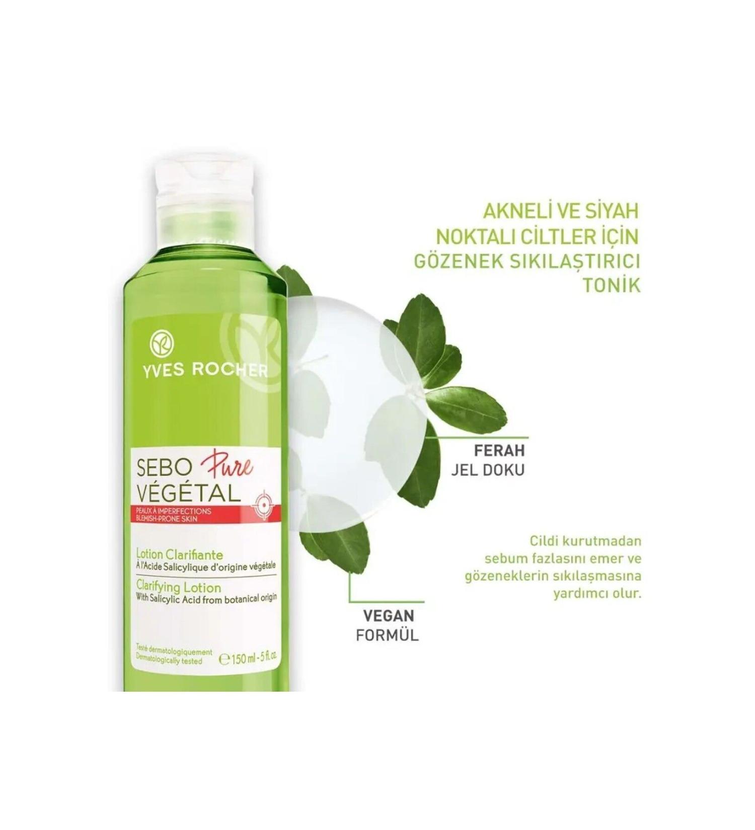 Yves Rocher Sebo Pure Vegetal Purifying Pore Tightening Toner for Acne Prone Skin 200ml - Buy Online on GoSupps.com