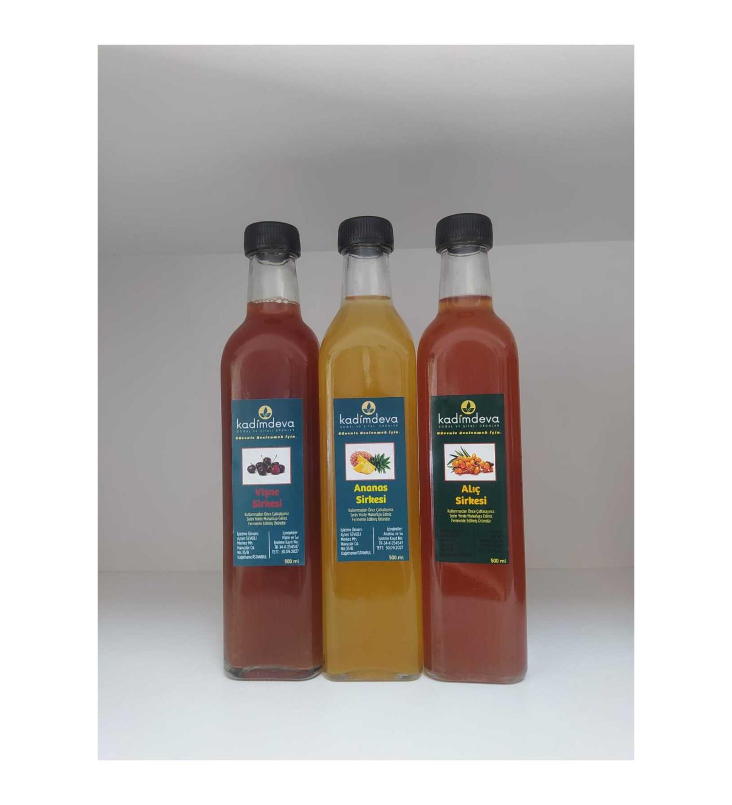 Kadimdeva Hawthorn Vinegar (500 ml) & Pineapple Vinegar (500 ml) & Sour Cherry Vinegar Natural Fermentation Hand Made Method