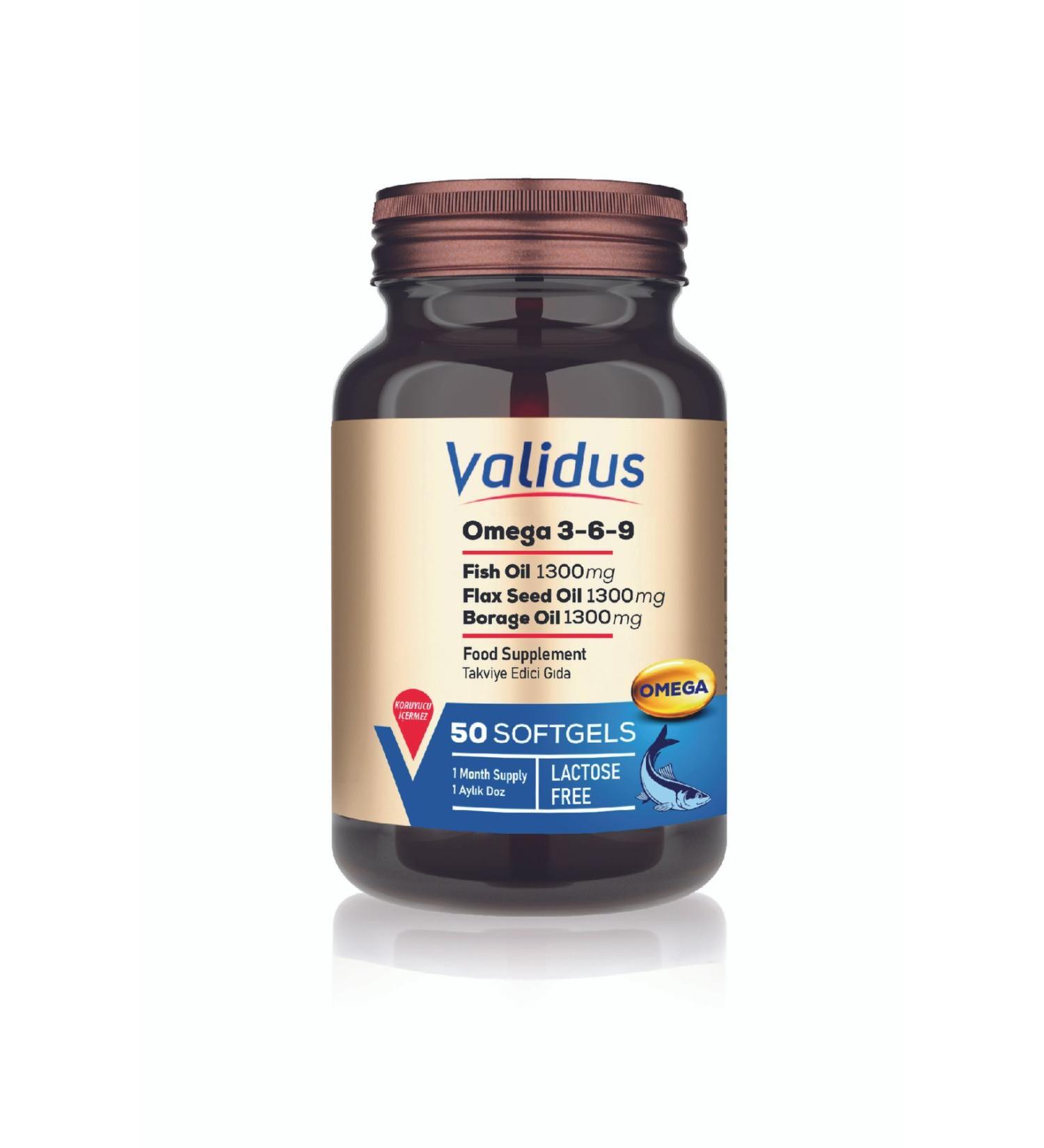 Validus Omega 3-6-9 Softgel Fish Oil 1300 Mg Flax Seed Oil 1300 Mg Borage Oil 1300 Mg 50 Softgel - Buy Online on GoSupps.com