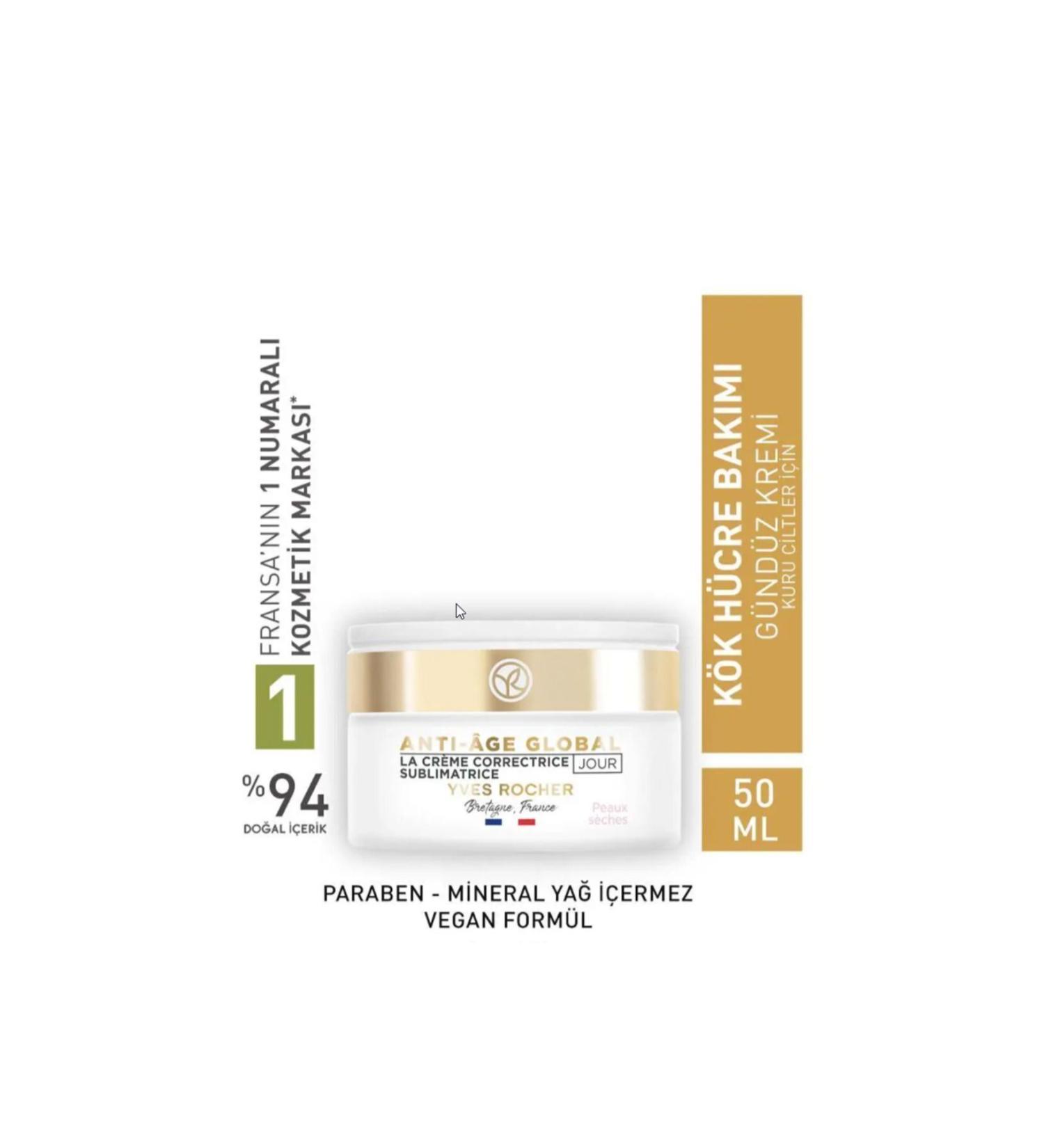 Yves Rocher Dry Skin Day Cream - Regenerating Anti-Aging Herbal Stem Cell Care Anti-Age Global 50ML - Buy Online on GoSupps.com