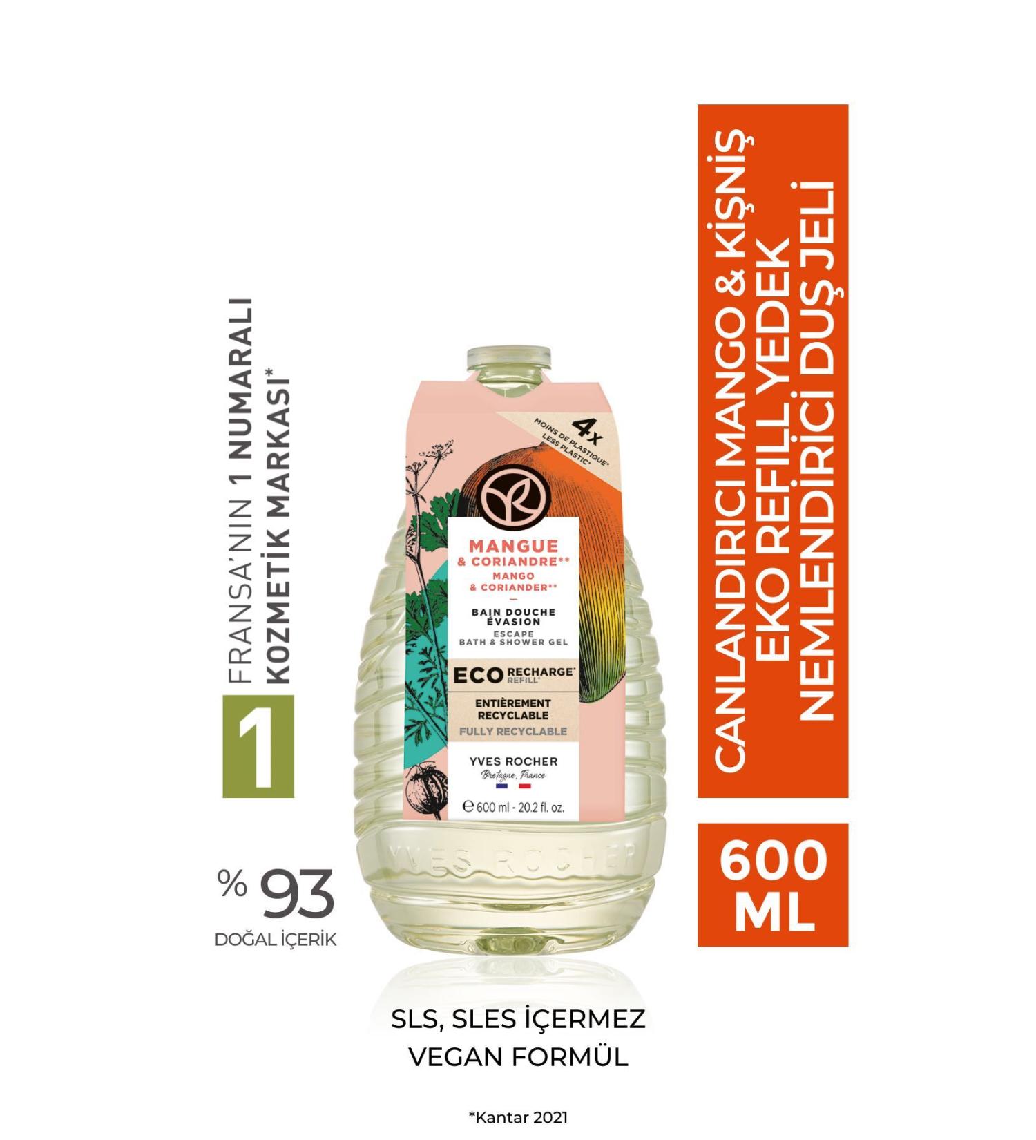 Yves Rocher Moisturizing Eco Refill Shower Gel Refill - Revitalizing Mango Coriander 600 ml - Buy Online on GoSupps.com