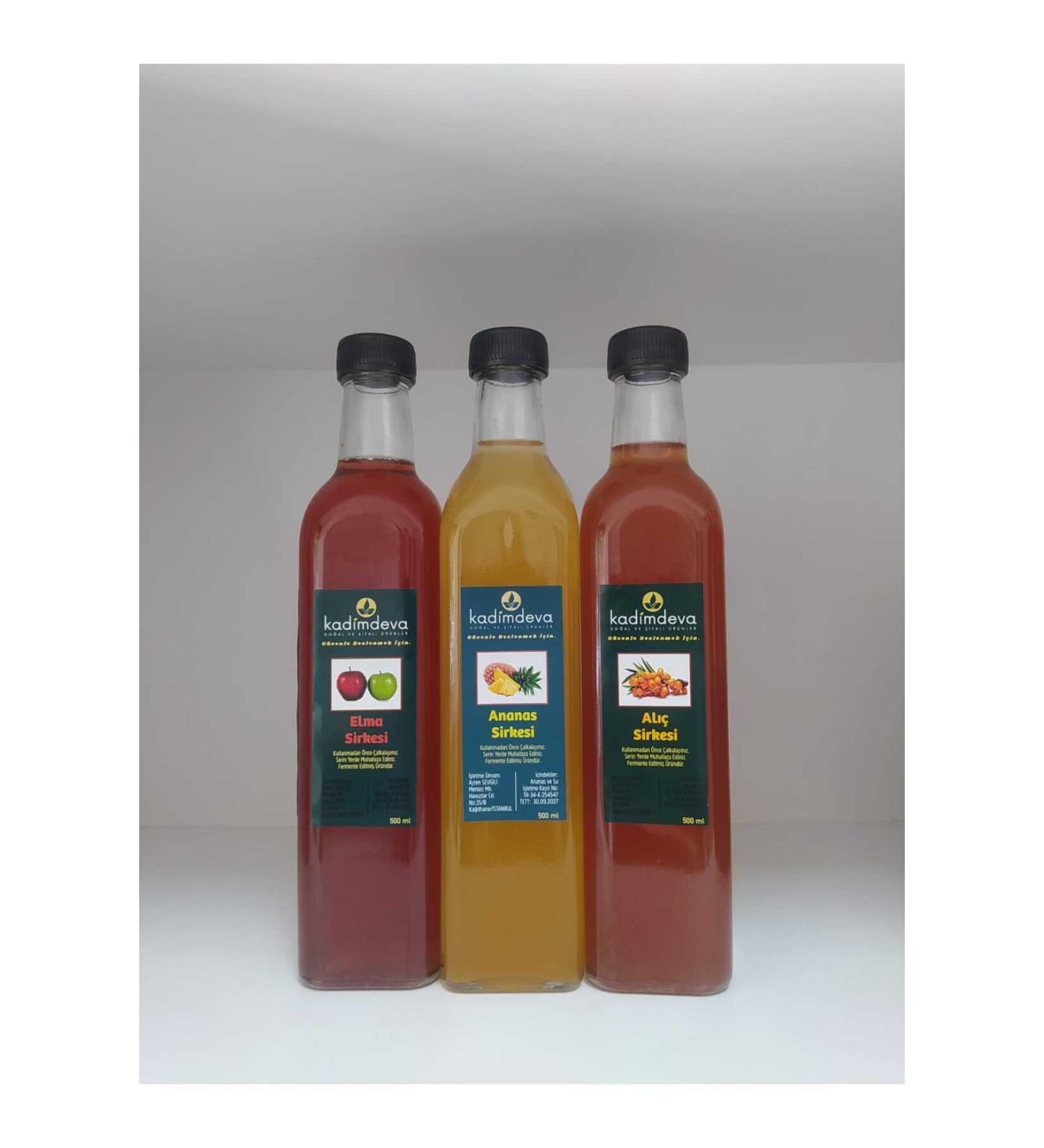 Kadimdeva Hawthorn Vinegar (500 ml) & Pineapple Vinegar (500 ml) & Apple Vinegar Natural Fermentation Handmade Method