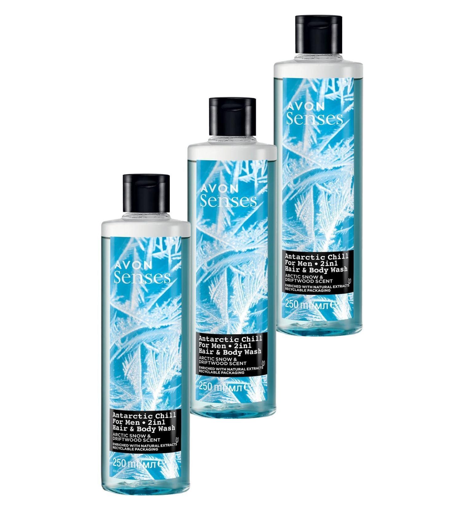 Avon Senses Antartic Chill Arctic Glaciers and Yalos Scented Shower Gel 250 Ml. Set of Three