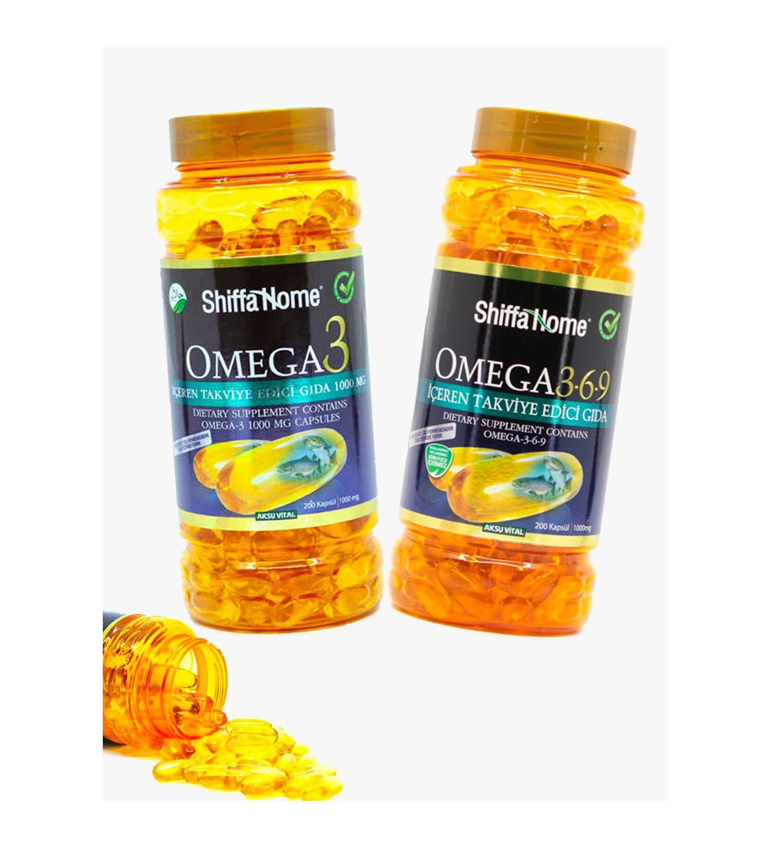 Shiffa Home Omega 3 - 200 Capsules + Omega 3 6 9 - 200 Capsules Fish Oil