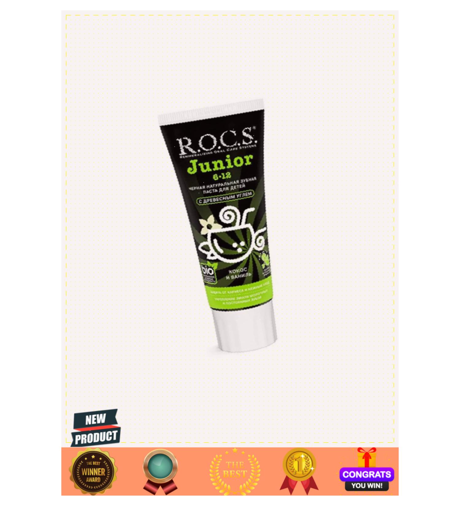 OMZ Rocsjunior Coconut and Vanilla Flavored Fluoride-Free Toothpaste 60ml 5 Liters Girls Boys